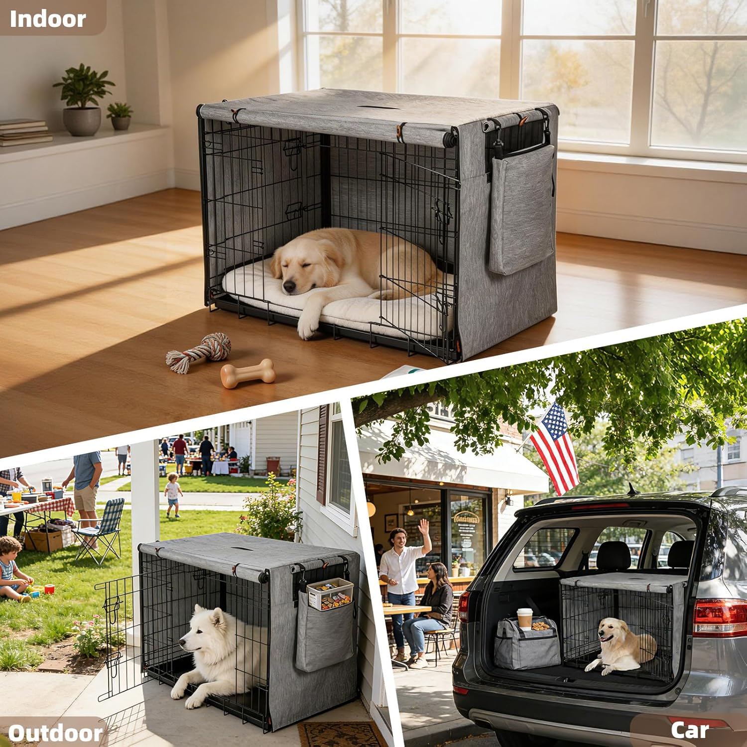 Dog Crate Cover for Anxiety,Water-Resistant & Windproof & Sun Resistant 600D Oxford Kennel Cover with Storage Bag,Calming Indoor Outdoor Pet Crate Cover for 24 Inch Wire Crates,Machine Washable,Gray