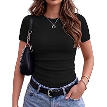 Zeagoo Women Short Sleeve Tops Crewneck Ribbed Knit Fitted Tshirts Dressy Casual Basic Tee 2026 Summer Clothes
