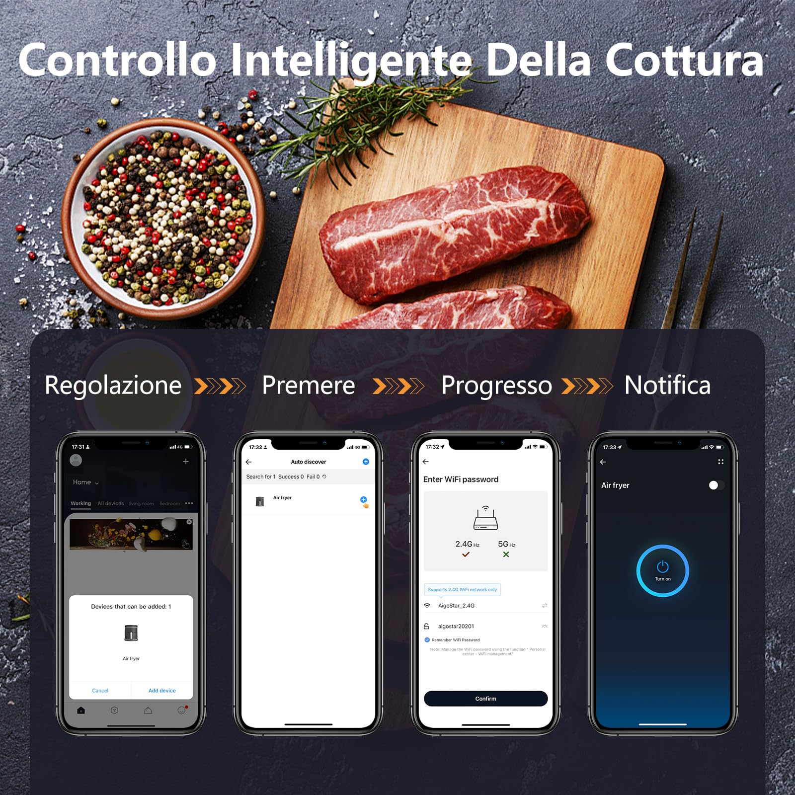 Aigostar Smart Cube - Friggitrice ad aria intelligente, 1900W, 7L. Modalità manuale, schermo LED, 7 funzioni preimpostate con mantenimento calore in modalità manuale. Connessione Wi-Fi. Senza BPA