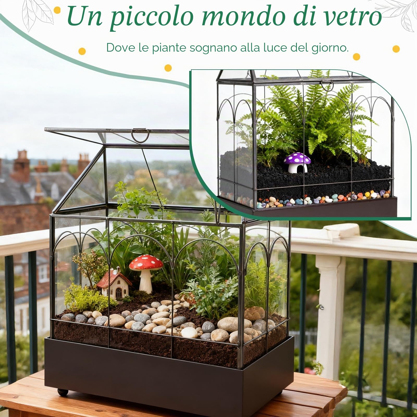 EFUTURETIME Mini Terrario Piante 24,2 x 14,7 x 29 cm con Vassoio Estraibile, Terrarium Vetro a Forma di Casa per Piante Grasse, Cactus e Progetti Fai da Te (senza Piante)