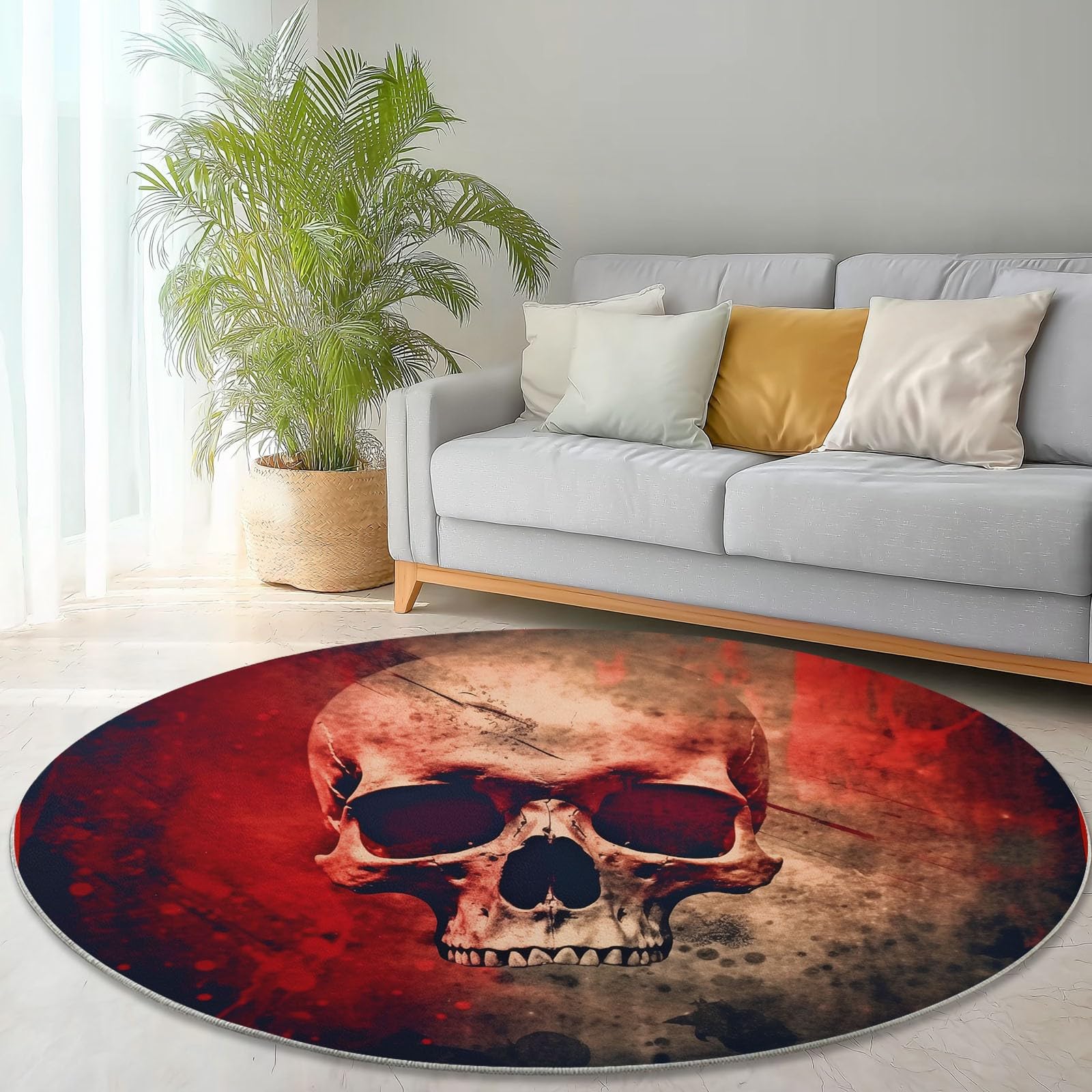 Tapis rond antidérapant et lavable en machine style rétro