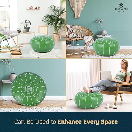 Miniatura 54 de Marrakesh Gallery - Funda de puf marroquí, otomana redonda y grande de piel, decoración bohemia para sala de estar, reposapies, sin relleno Marrón