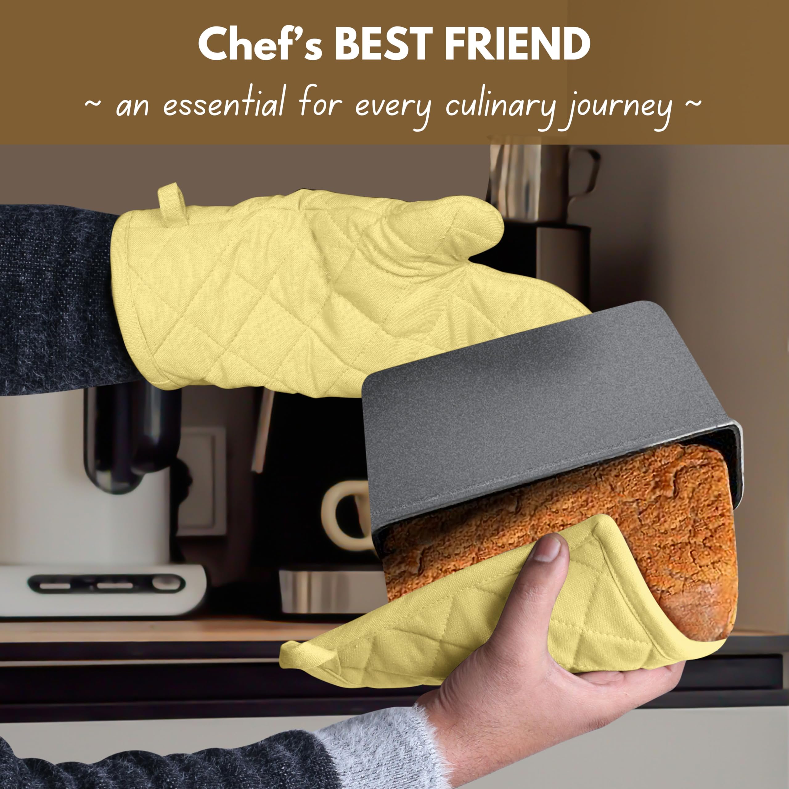 Native Fab Juego de 4 piezas: 2 manoplas de horno y 2 agarraderas, resistentes al calor, 100% algodón, diseño acolchado, agarre antideslizante, lavable a máquina, ideal para hornear, cocinar,