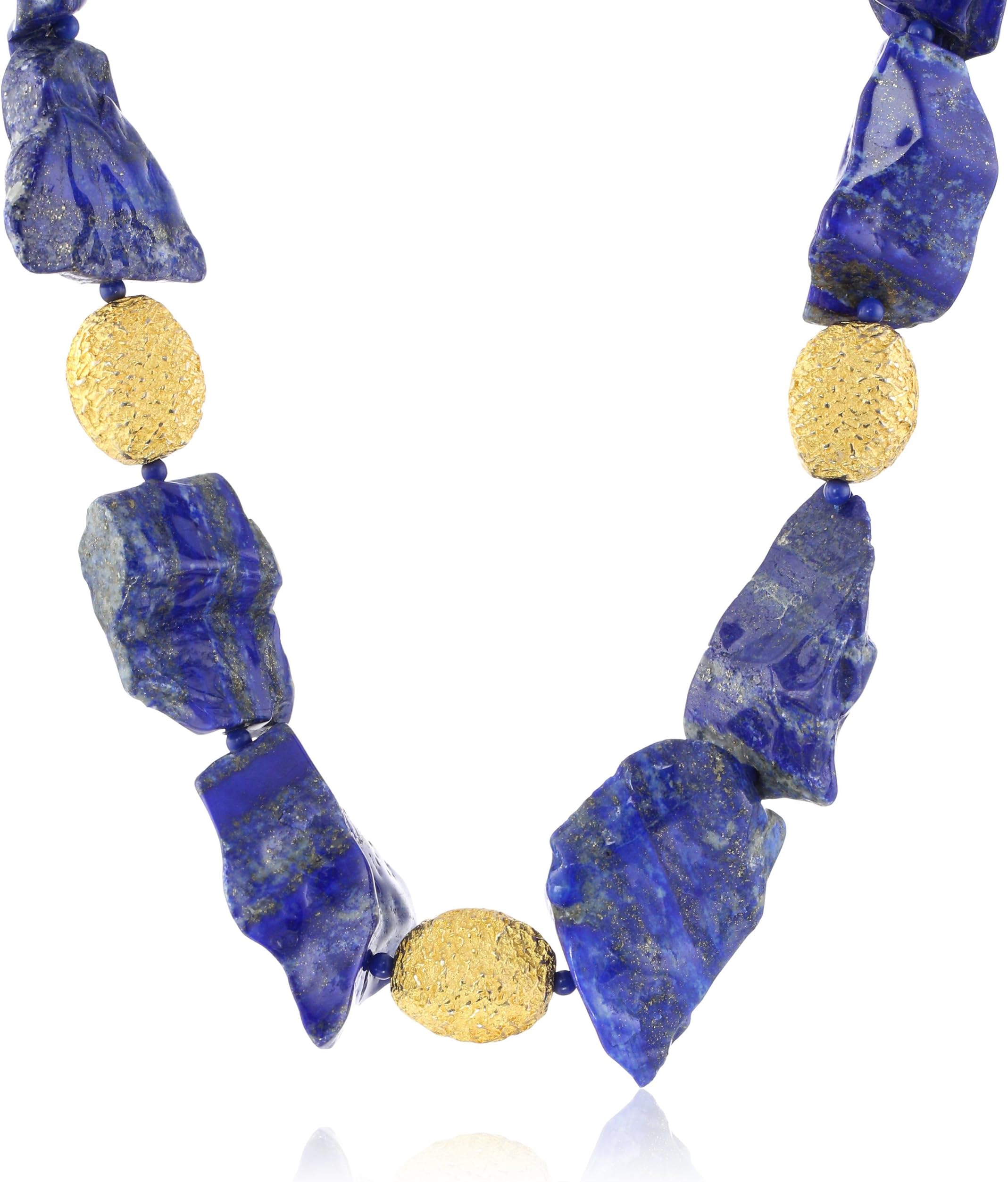 Kenneth Jay Lane Lapis Rock and 3 Satin Gold Hammered Station Necklace, 25"