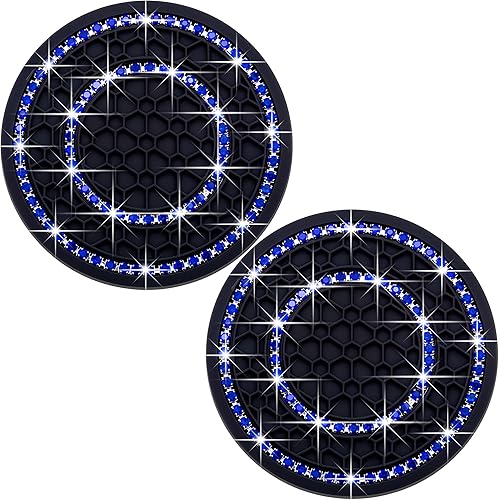 Miniatura 25 de 2 piezas posavasos con diamantes de imitación de cristal, 2.75 pulgadas, silicona suave, antideslizante, a prueba de golpes, portavasos de Negro y