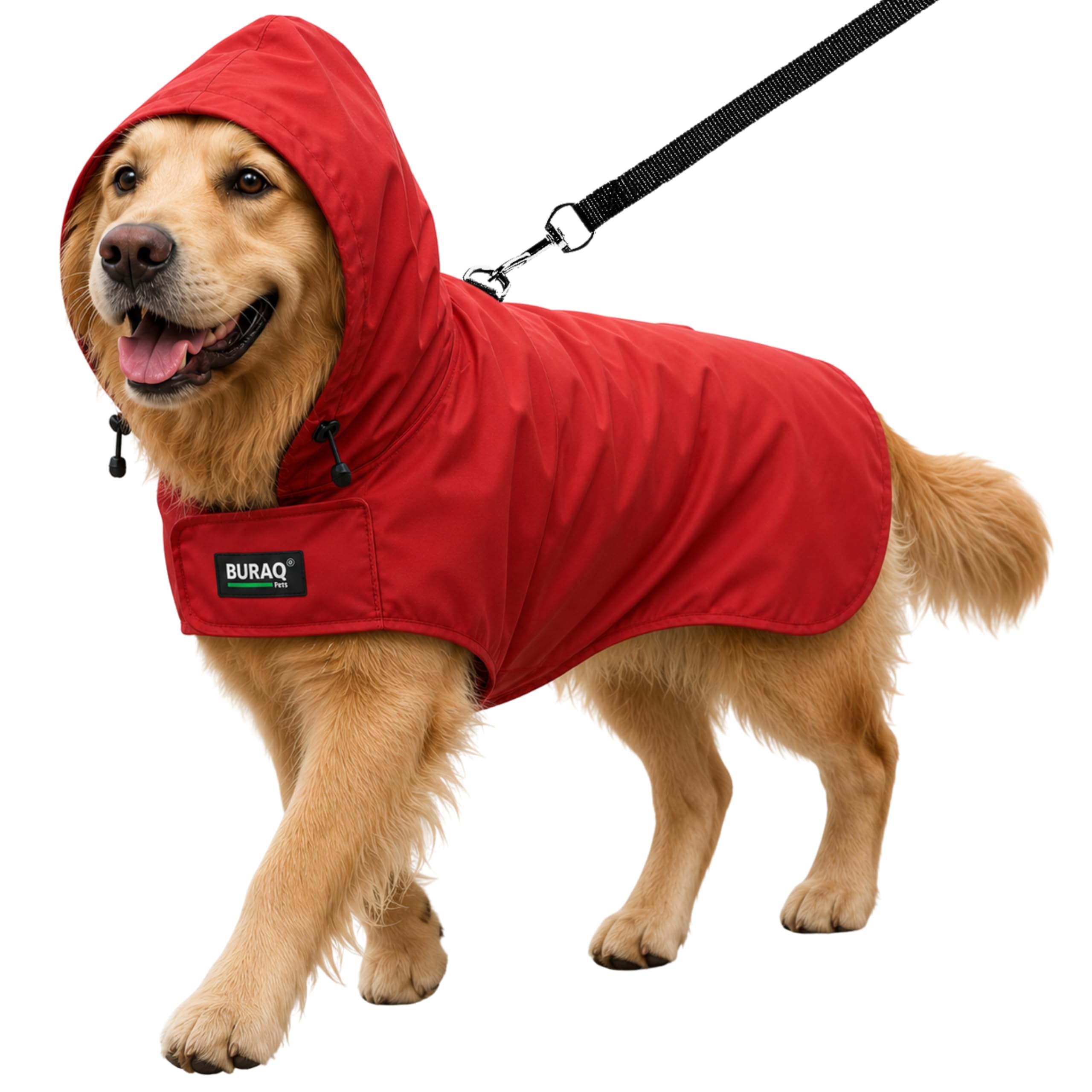 Buraq Pets Dog Raincoat, Waterproof Pet Jacket with Hood & Leash Hole, Protects from Rain & Mud for Small to Large Dogs (L - Red)-image-33