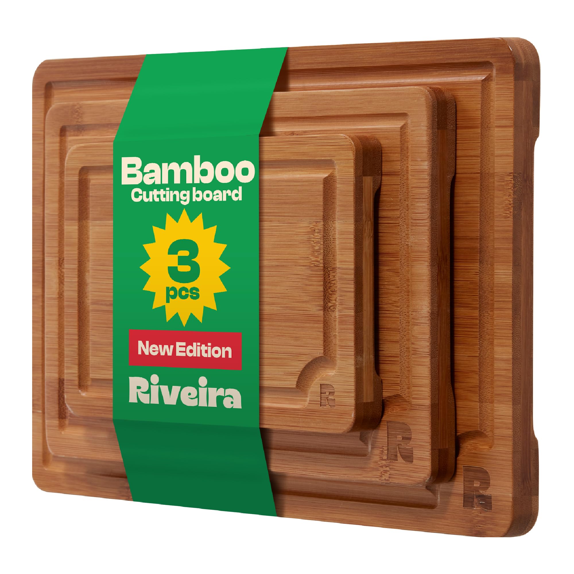 Planche à découper en bambou Riveira : lot de 3 planches en bois marron rectangulaires pour cuisine