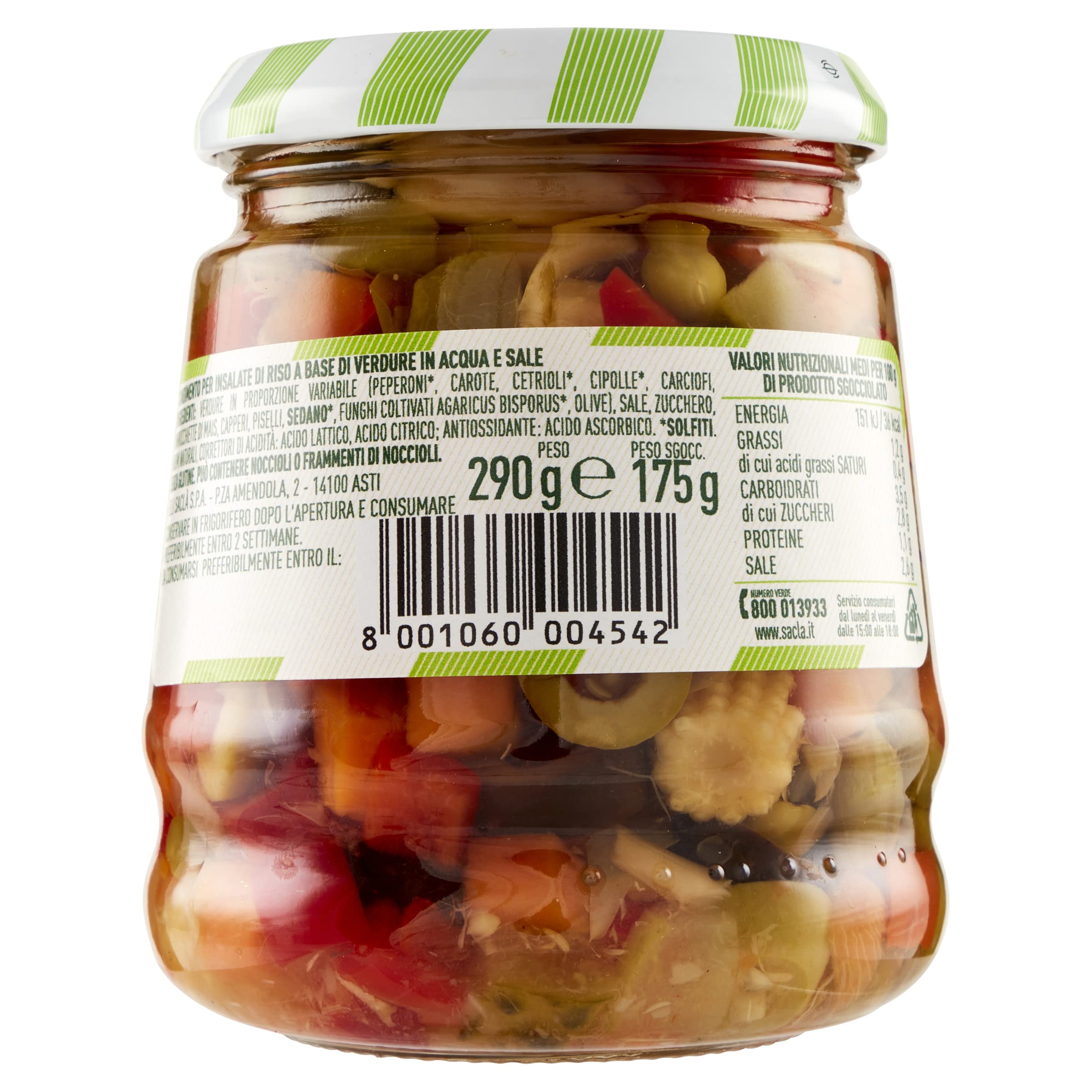 Saclà, Condiverde Riso Leggero, Condimento di Mix di Verdure per Insalata di Riso e altri Cereali, Senza Olio, Vaso Vetro, 290g (175g sgocciolato), Confezione da 12 pezzi
