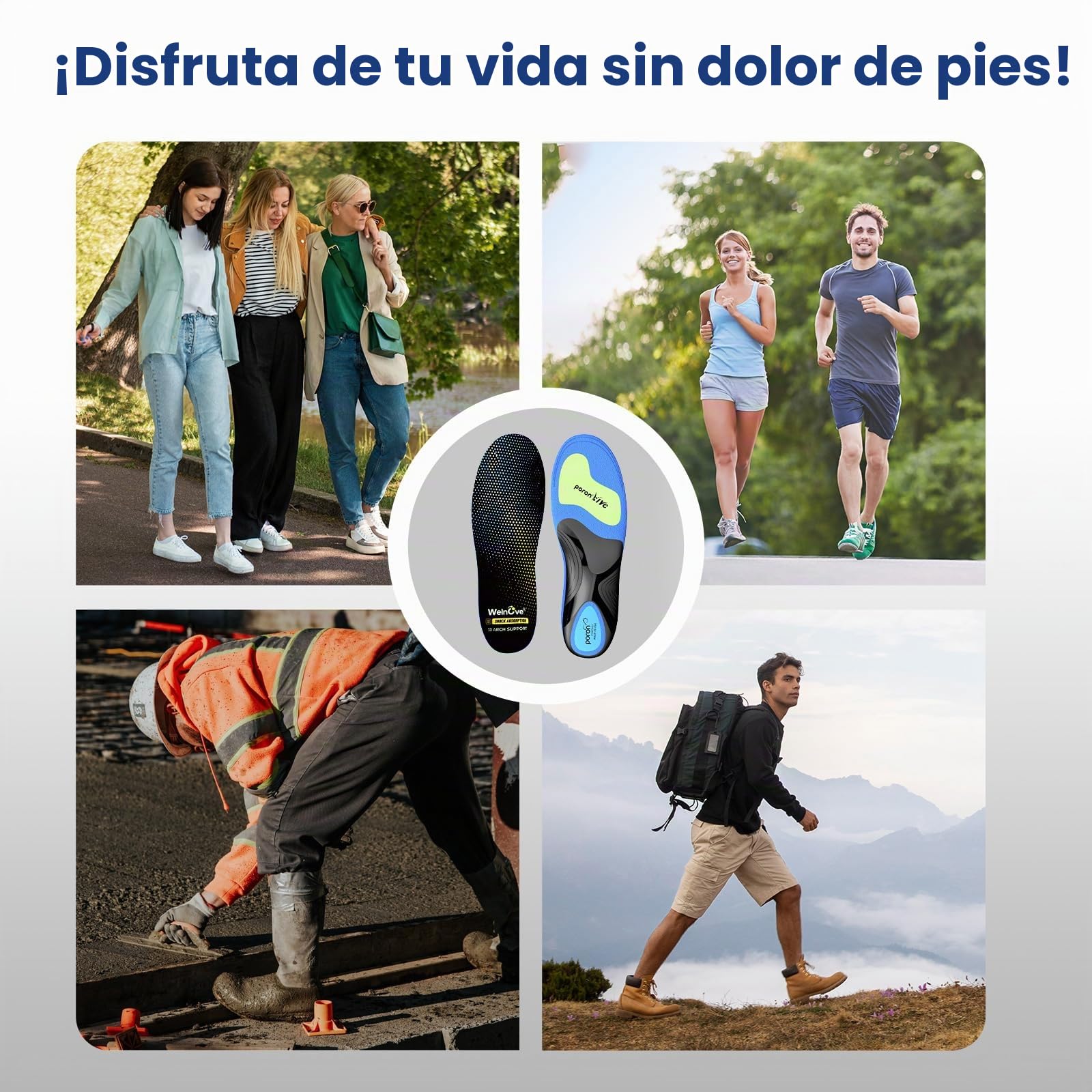 Plantilla de arco alto para el trabajo de Fascitis plantar - Welnove 220+ lbs plantillas ortódicas pesadas para aliviar el dolor en los pies, para pies planos, hombres y mujeres (S)