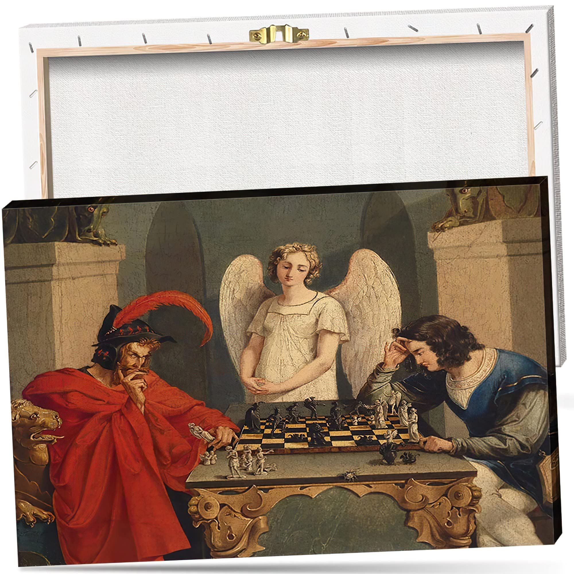 IUHYVMSM Vintage Faust And Mephistopheles Playing Chess Poster Canvas Wall Art, Classical Vintage Wall Decor for Bedroom Office Decor 24x36in Frame