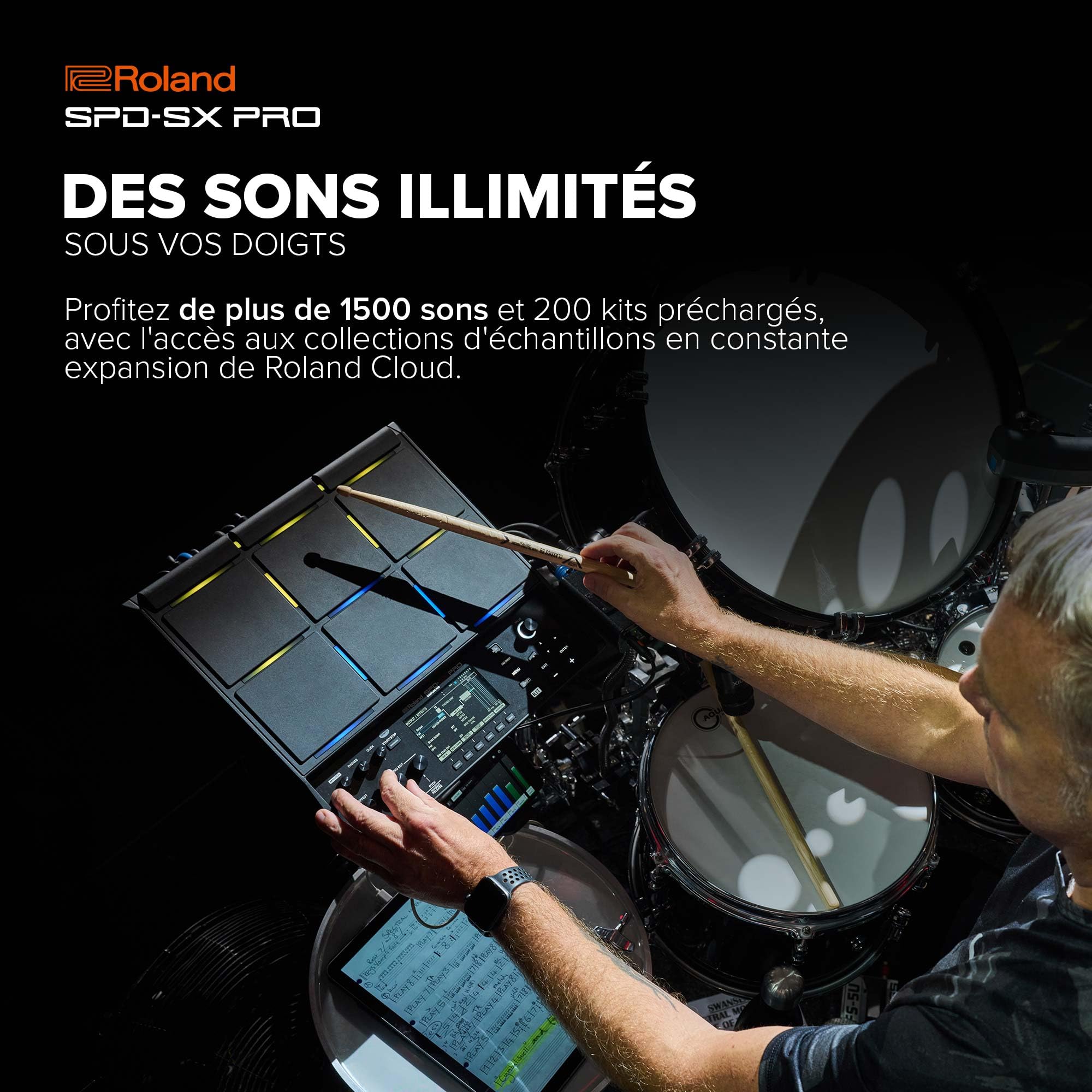 Roland SPD-SX PRO Sampling Pad | La star des multipads échantillonneurs pour les batteurs et autres musiciens | 9 surfaces de jeu, 8 entrées Trigger, un écran couleur, des LEDs de pad personnalisables