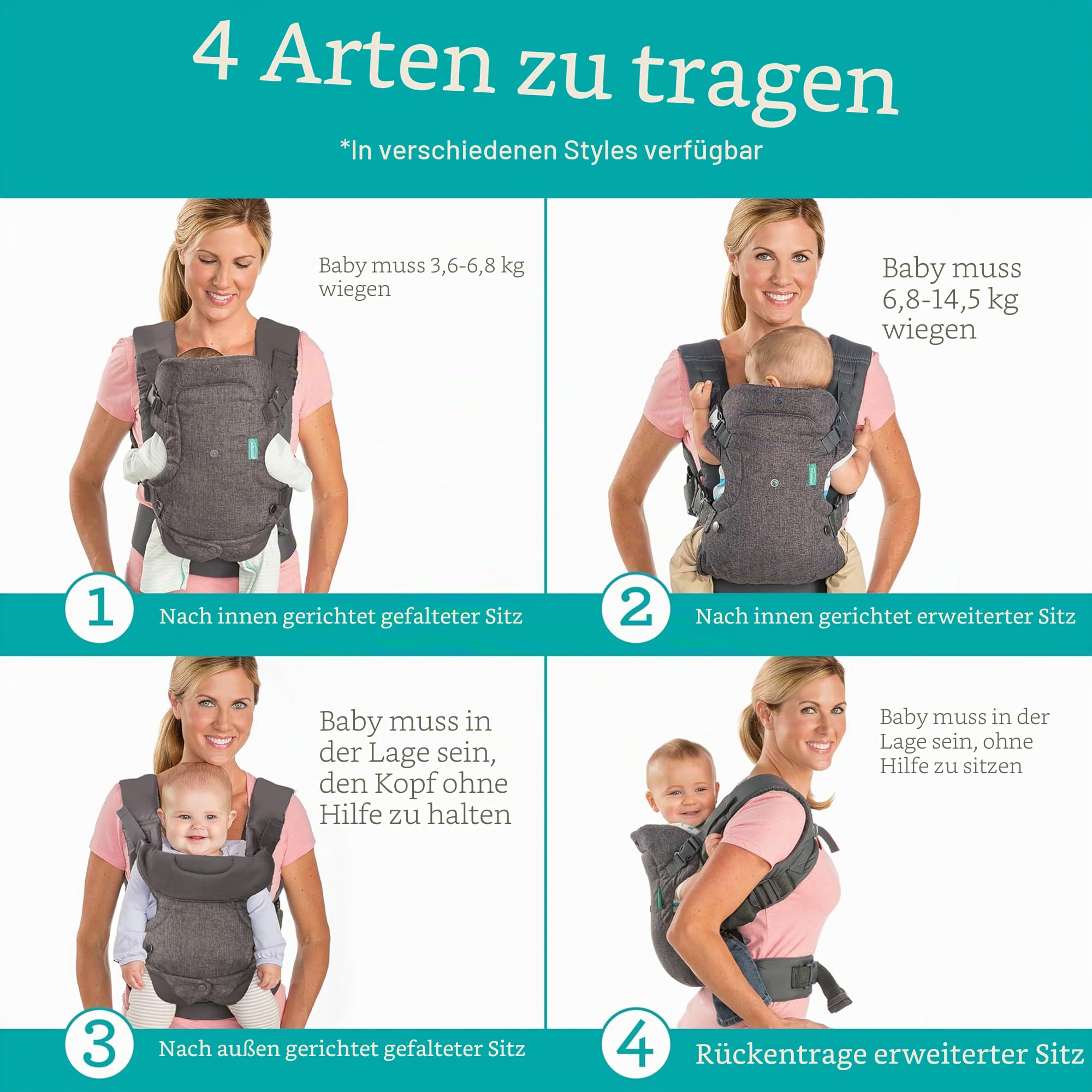 Infantino Flip Advanced 4-in-1 Babytrage, Ergonomisch, Umwandelbar, mit Blickrichtung Nach Innen und Außen, Vorne und Hinten Tragbar für Neugeborene bis Kleinkinder von, Schwarzer & Grauer Leopard