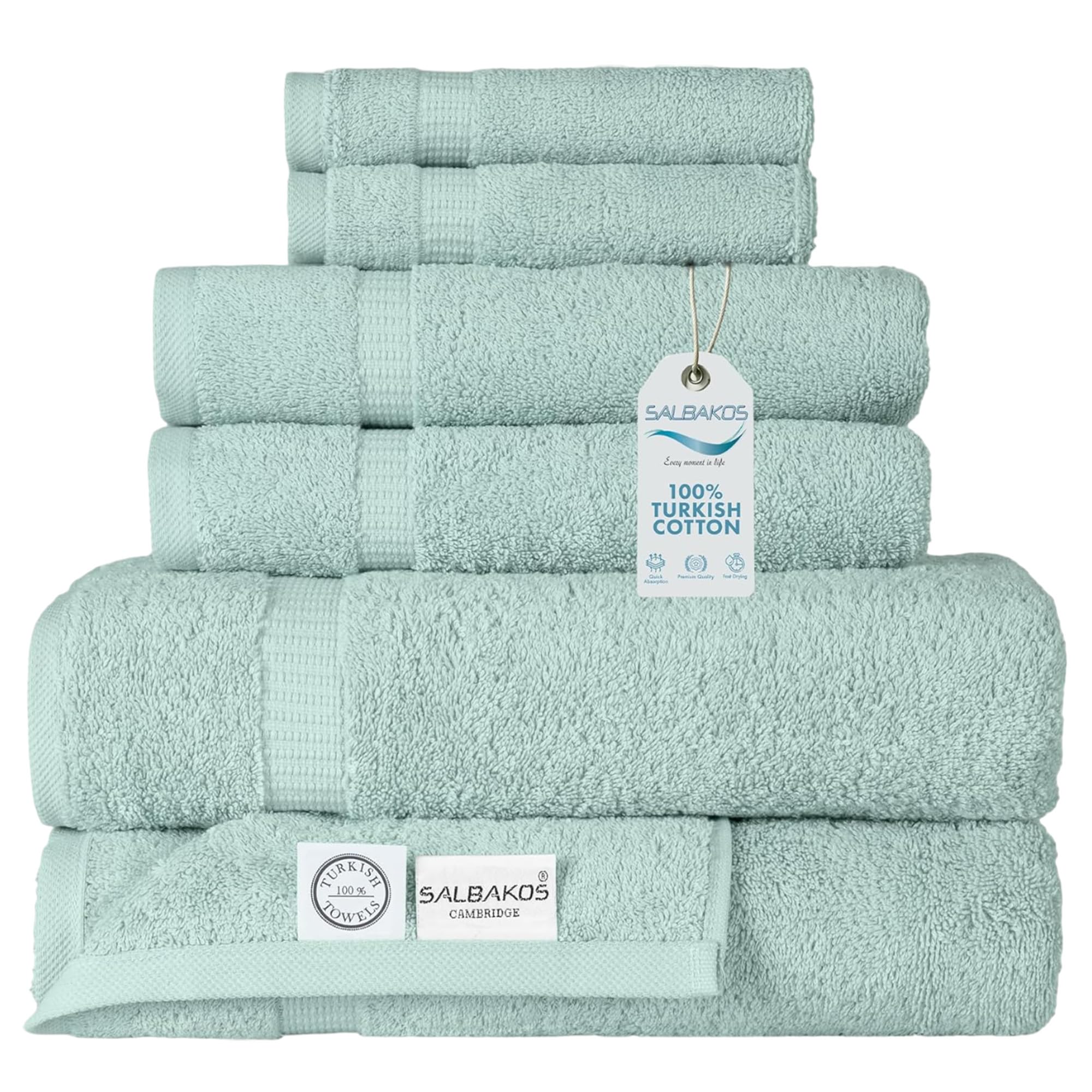 SALBAKOS 100% Turkish Cotton Bathroom Towel Set of 6 | Premium Quality Turkish Bath Towel Set for Gift | Experience Spa Comfort Every Day | Oeko-Tex,