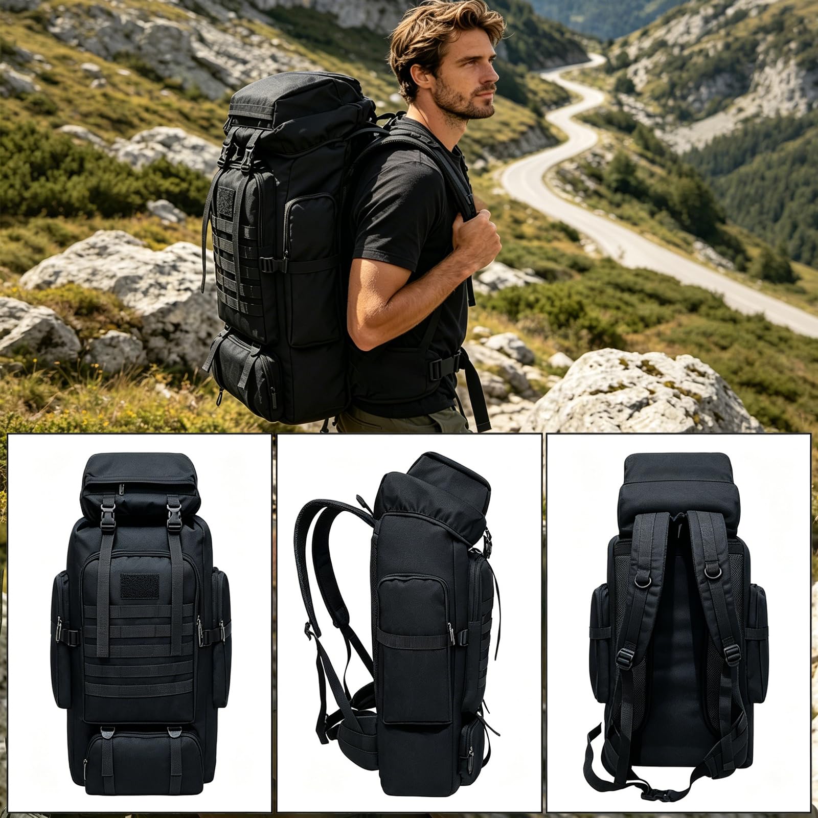 80L-100L Sac à Dos De Randonnée Sac à Dos De Camping Grand Sac à Dos Molle Tactique Militaire En Plein Air Voyage Escalade Alpinisme Sac à Dos Sac à Dos Trekking Sac à Dos pour Hommes Femmes