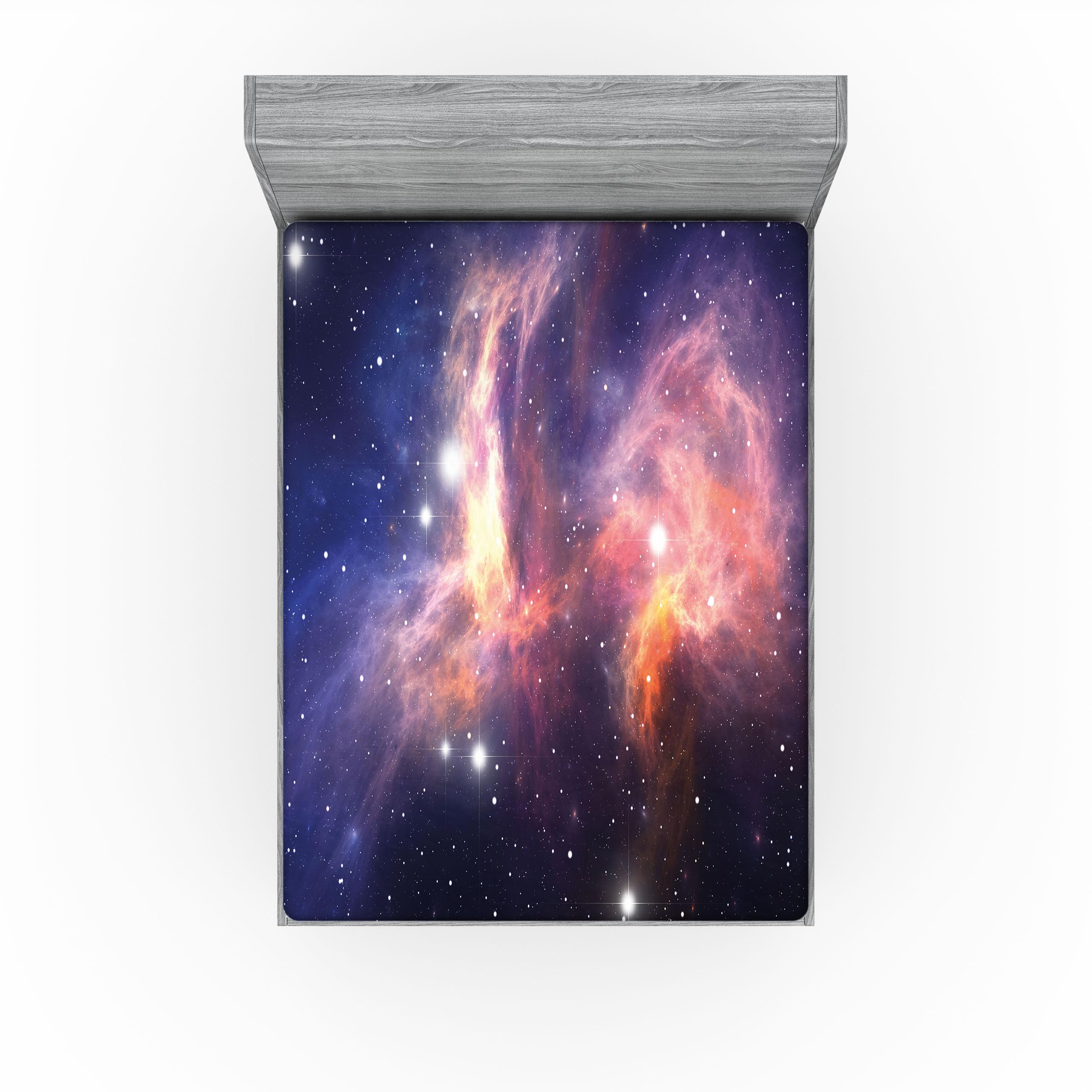 Ambesonne Galaxy 2 Pack Fitted Sheet, Stardust in Universe, Bed Cover All-Round Elastic Deep Pockets 2 Pieces, Package Contains 2 Full Size Fitted Sheets, Orange Purple