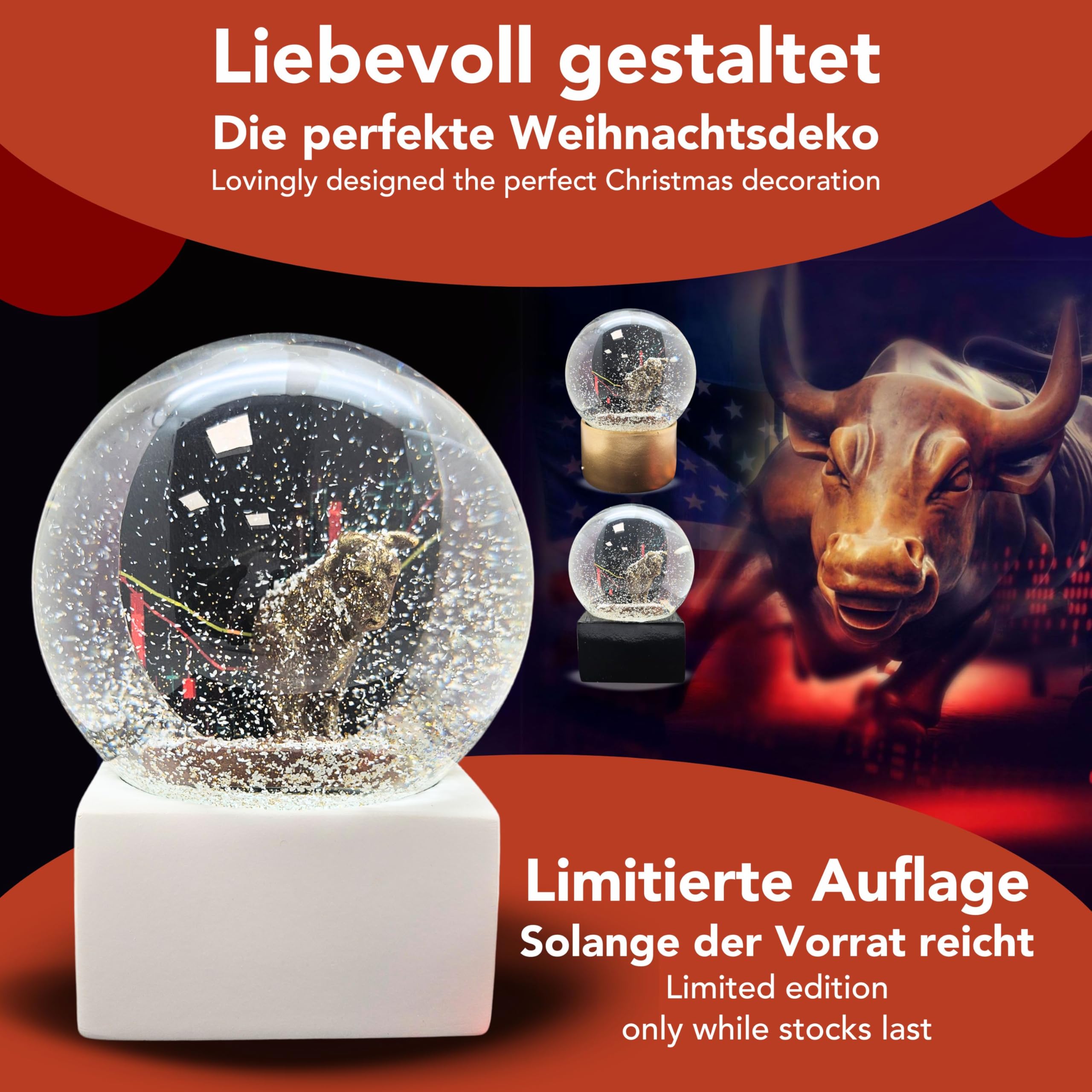 10009 Boule à neige en verre Bulle & Ours | Socle blanc angulaire | Idée cadeau boursian | Presse-papiers pour trader | H : 12 cm l : 10 cm | 10 cm