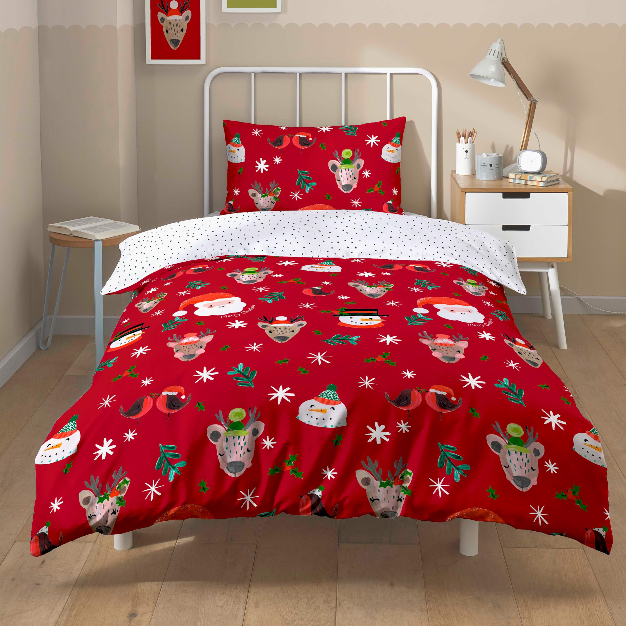 Olivia Rocco Christmas Santa & Friends Duvet Cover Set Festive Holiday Bedding with Santa Claus Comforter Quilt Covers Xmas Bed Set including Pillowcases