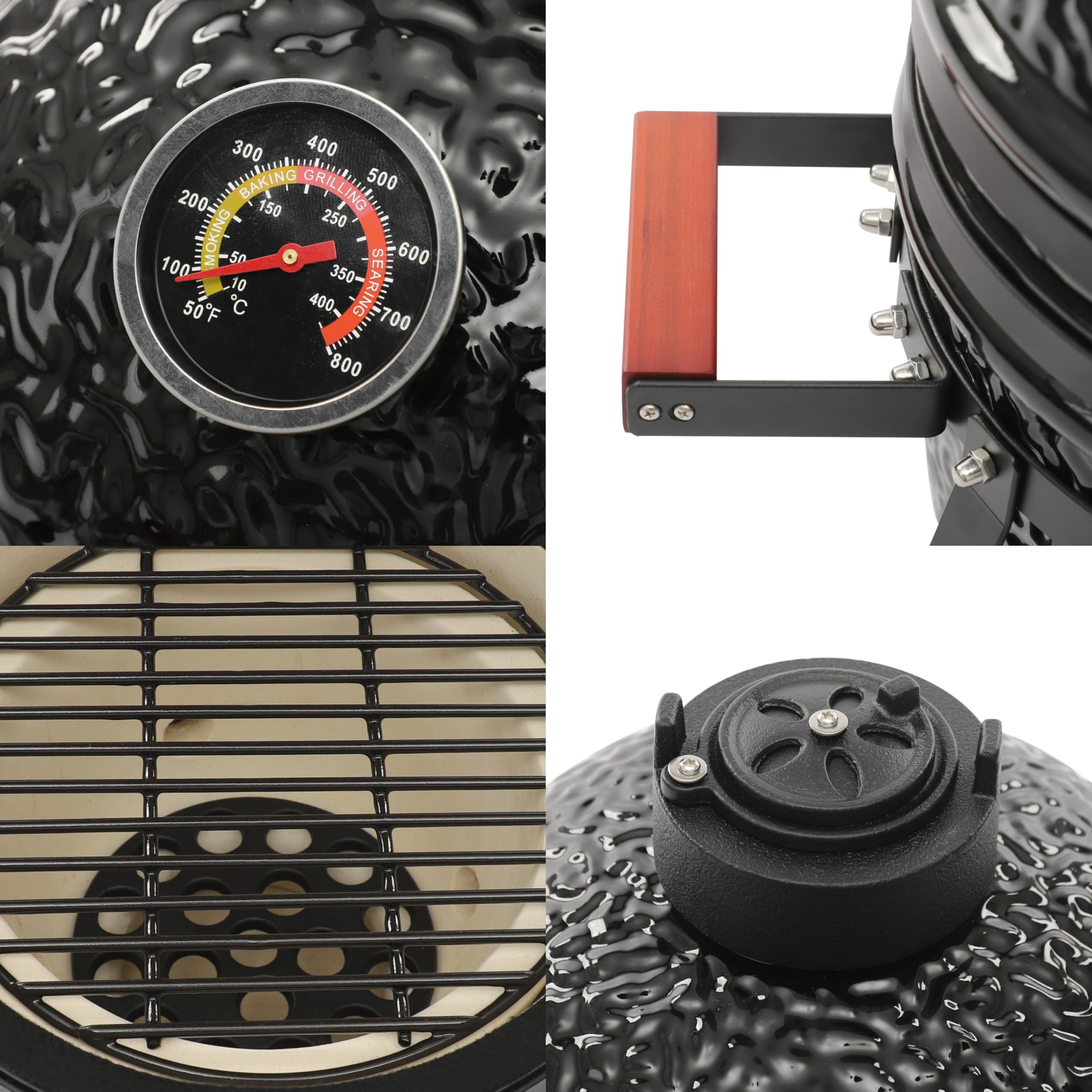 Kamado grill na węgiel drzewny, ceramiczny, z termometrem, okrągły, ceramiczny grill z pokrywką i otworem wentylacyjnym, grill na węgiel drzewny, ceramiczny grill na kemping, do ogrodu, na balkon