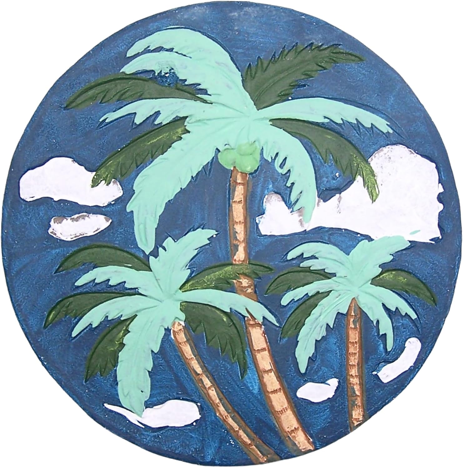 Palm Trees with Clouds Stepping Stone, Decorative Garden Accent, Coastal Decoration, 9.5 Inches