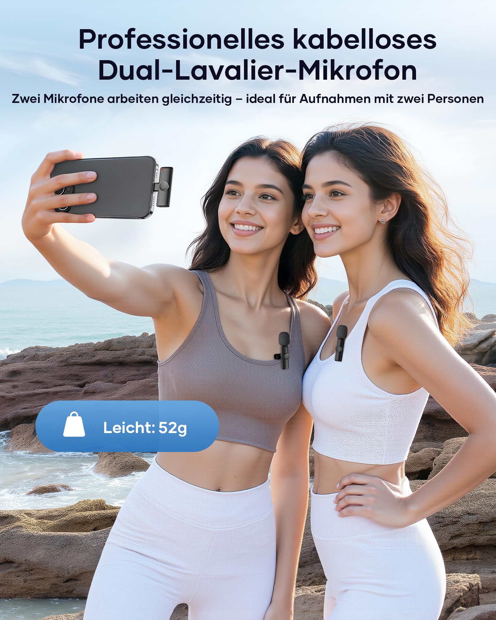 CZOCPOS Kabelloses Lavalier Mikrofon 2er Set, Mini Mikrofon für iPhone, iPad & Android Handy, Mikrofon Handy mit Geräuschunterdrückung, Plug & Play, ideal für Video, Podcast, YouTube, TikTok,Schwarz