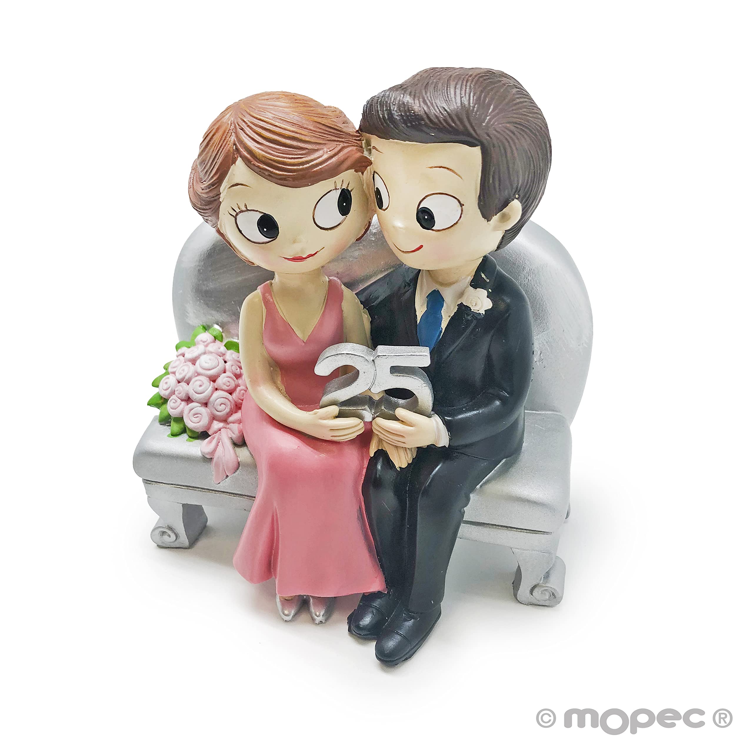 Mopec Figura Novios Sentados 25 Aniversario Poliresina Plateado 8.3x14x15 cm