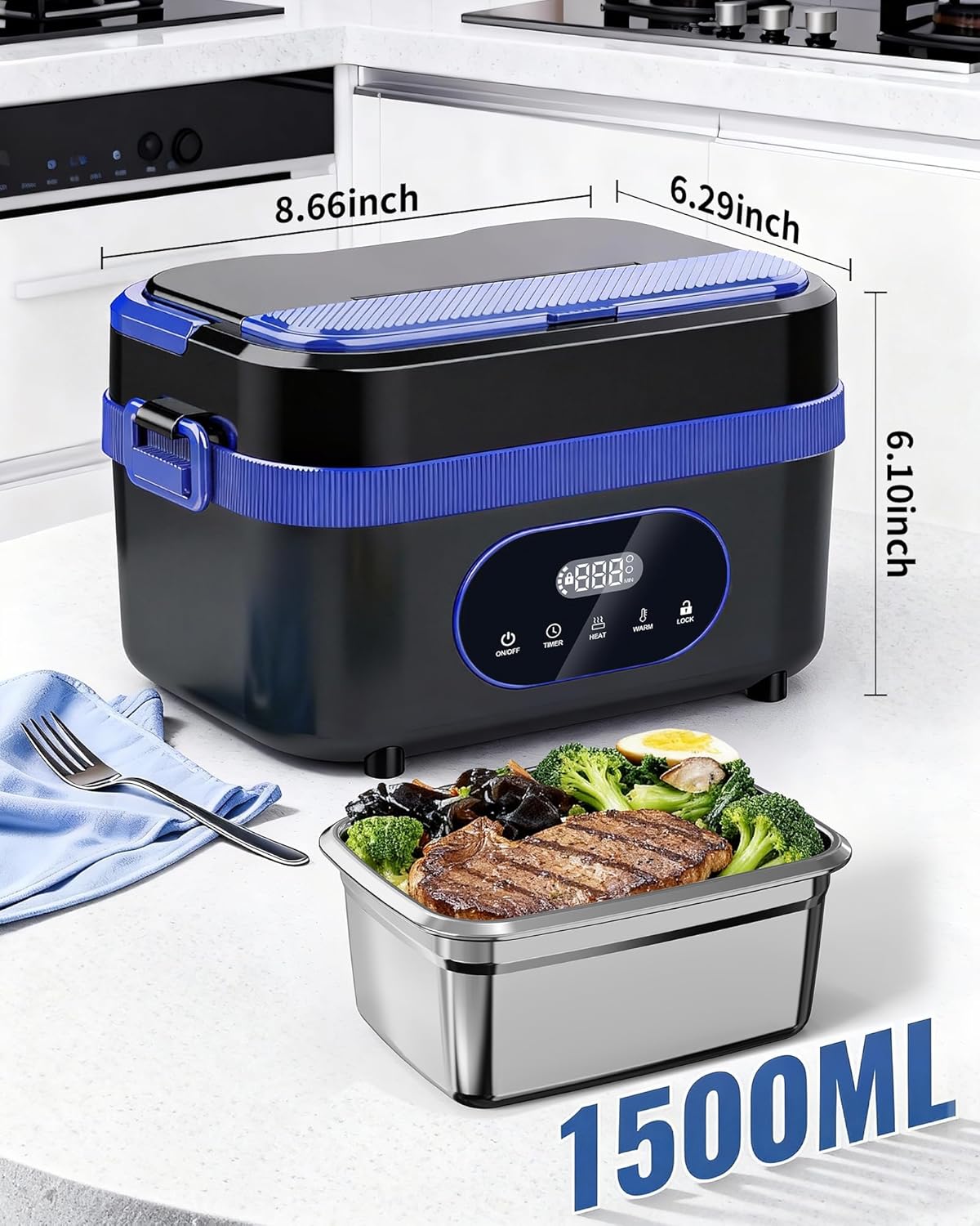 Cordless Electric Lunch Box for Adults, XL Size 6.25 Cups Heated Lunchbox Food Heater, 18000mAh| Upgraded 5D Surround Heat| Smart Heating| Leak-Proof Food Warme for Office/Travel/Outdoor