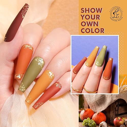 Miniatura 2 de Lilycute - Juego de esmaltes de uñas de gel de otoño, 12 colores, marrón, verde, naranja, negro, juego de esmalte de uñas de Halloween, manicura