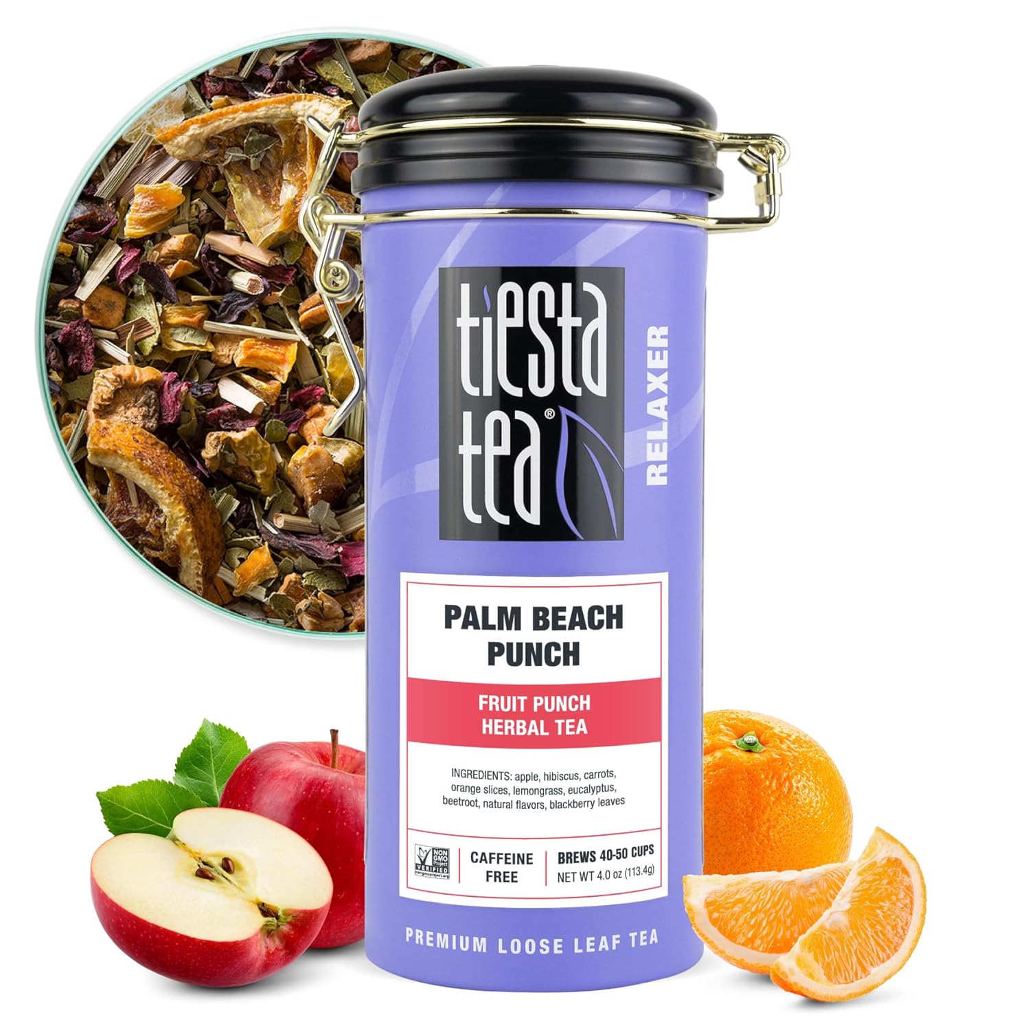 (BEST BY 11/27/2027) 2 PACK-Tiesta Tea - Palm Beach Punch | Loose Leaf | Fruit Punch Herbal Tea | Caffeine-Free Tropical Blend with Apple, Carrots & Orange | Brew Hot or Iced | 4oz Refillable Tin, 50 Cups Palm Beach Punch Tin - 50 Cups