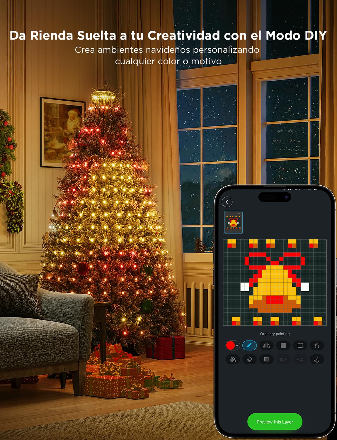 Govee Luces Arbol Navidad, RGBIC 480 LEDs Guirnalda Luces de Navidad, 2M*24 | Música Sync, Control por Voz, 60+ Modos Escena para la Decoración Navideña, Green Wire