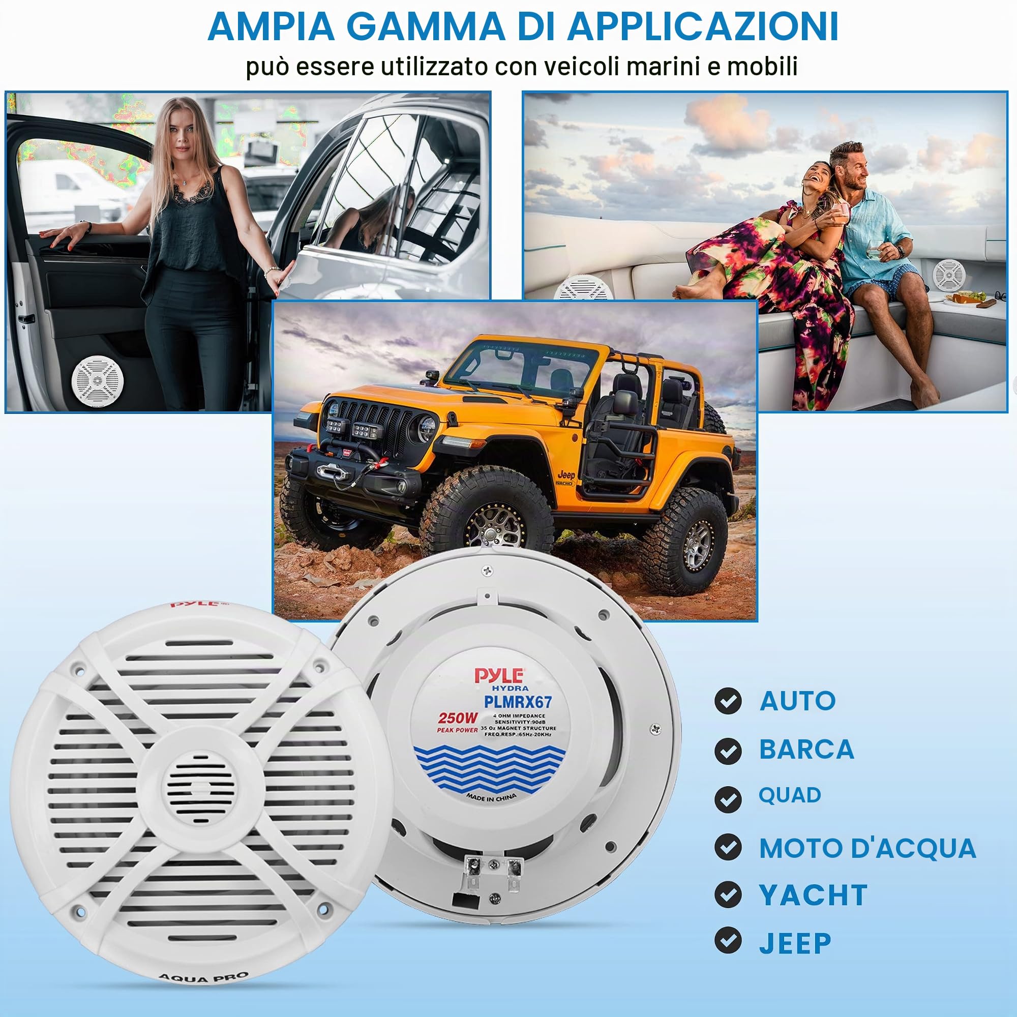 Pyle PLMRX67 - Altoparlante marino a 2 vie, 250 W, 16,5 cm