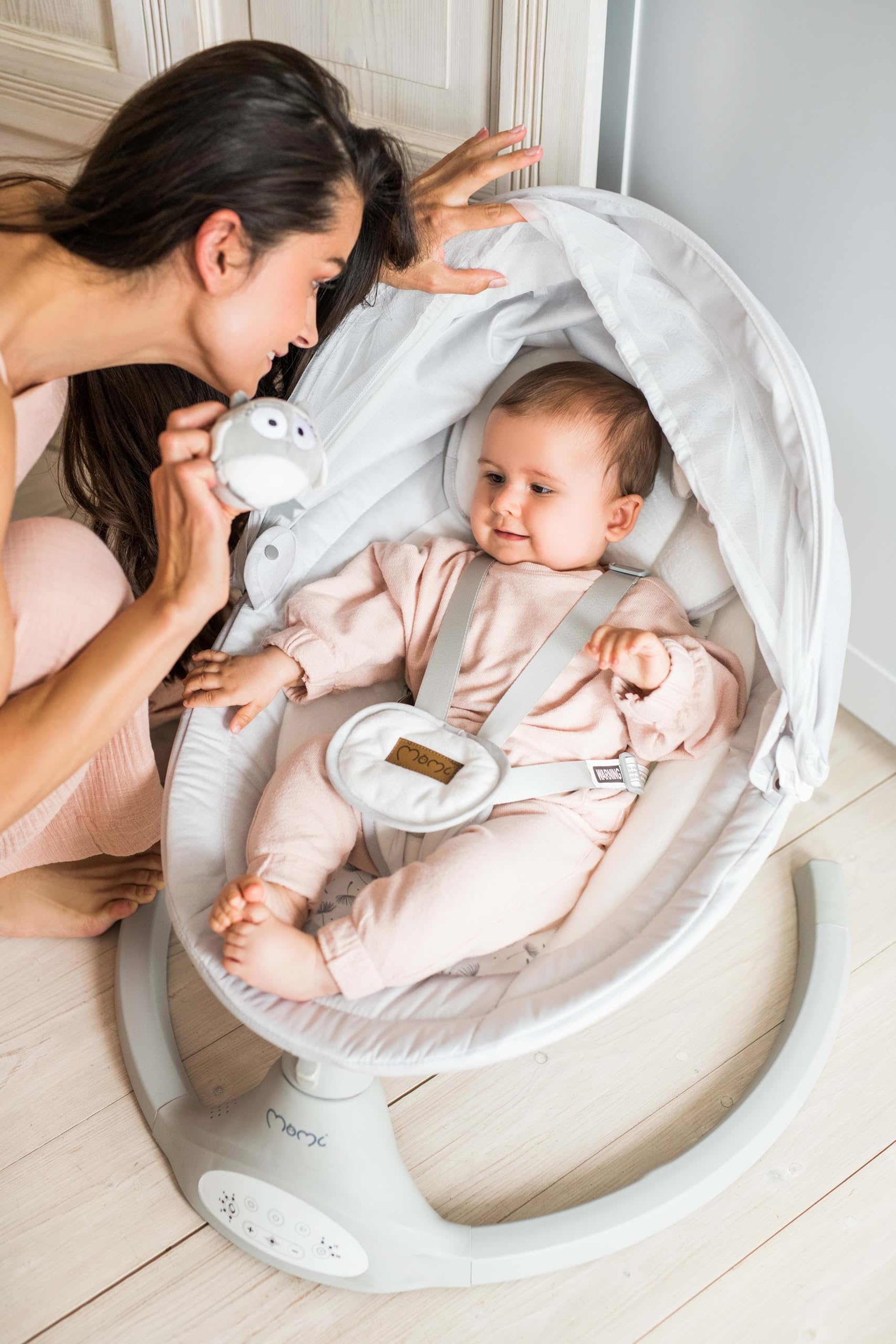MoMi KENANI Babywippe klappbar mit Fernbedienung Bluetooth 5-Punkt-Sicherheitsgurt bis 9 kg