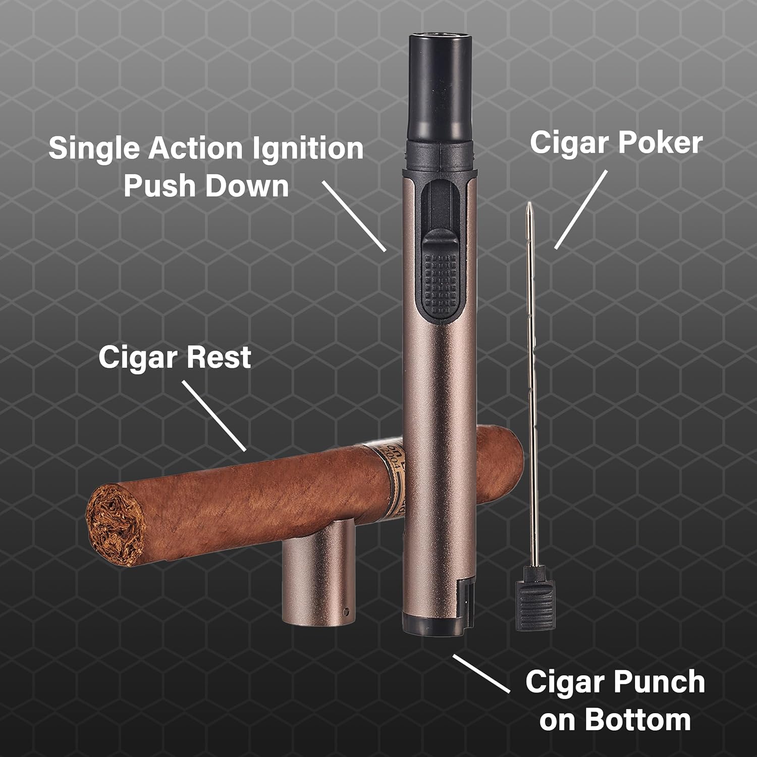 Visol Stormy Butane Torch Lighter Single Flame Refillable Gas Lighter, Built-in Punch, Detachable Holder and Poker, Fuel Window and Windproof Adjustable Flame Lighter (Shipped Without Butane)