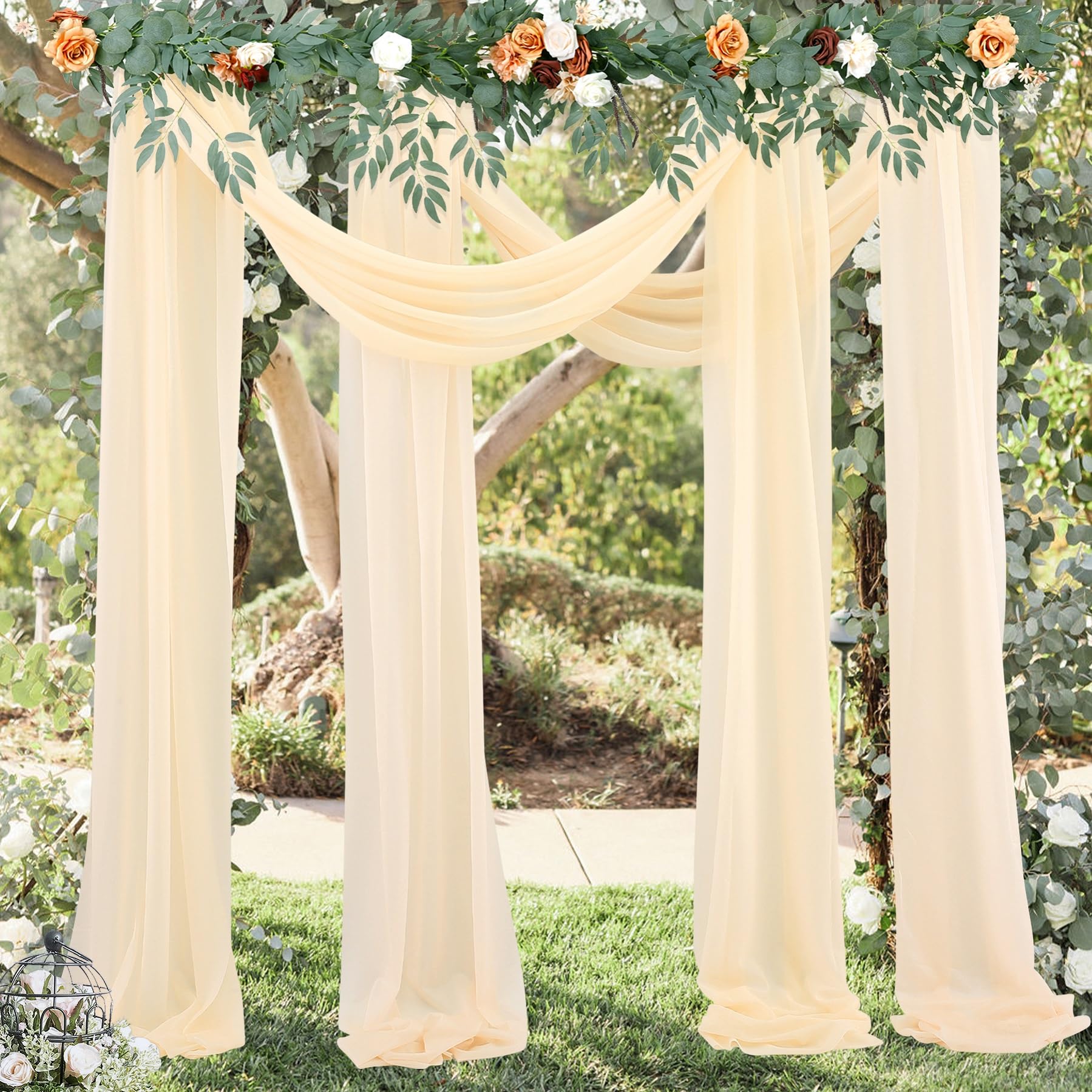 Champagner Chiffon Vorhang, 75 x 1000 cm, transparente Hochzeitsvorhänge, Foto-Hintergrund, Transparenter Tüll, Hochzeitsdeko, elegante Fensterdekoration, Partyartikel