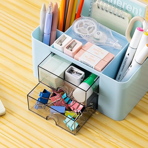 Miniatura 3 de Organizador de escritorio con 2 cajones, organizador de suministros de oficina para escritorio, bonitos accesorios de escritorio con plástico,