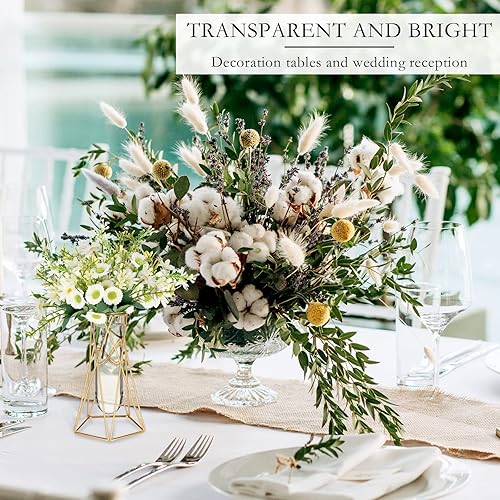 Miniatura 6 de Roshtia Juego de 8 jarrones dorados para centros de mesa, jarrones de tubo de ensayo geométricos de metal, moderno soporte de flores hidropónicas