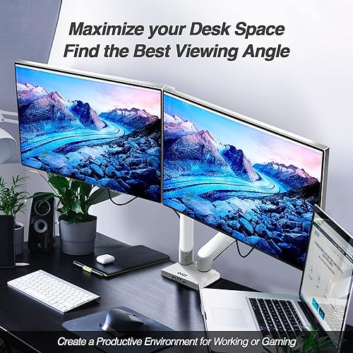 Miniatura 5 de AVLT Soporte de escritorio con brazo de monitor dual de 13 a 43 pulgadas, se adapta a dos monitores planoscurvos, altura de movimiento completo,