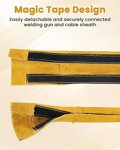 Miniatura 13 de TIG - Funda para cable de soldadura de cuero, resistente al fuego, cosido de kevlar, mangas de soldadura marrones para cables MIG/plasma