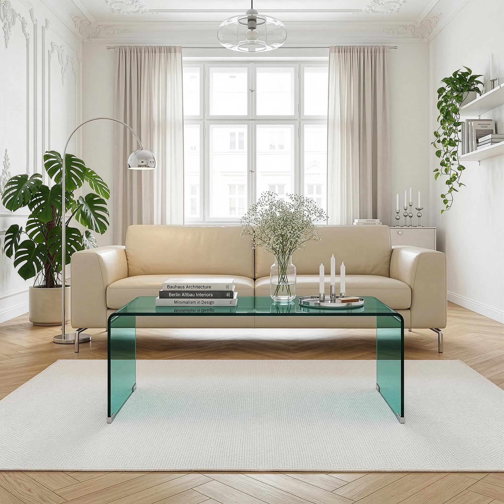 [en.casa] Table Basse Väsas en Verre Trempé de 10 mm Grand Plateau Rectangulaire Capacité de Charge 30 kg Design Élégant et Intemporel pour Salon Bureau 90 x 45 x 35 cm Vert