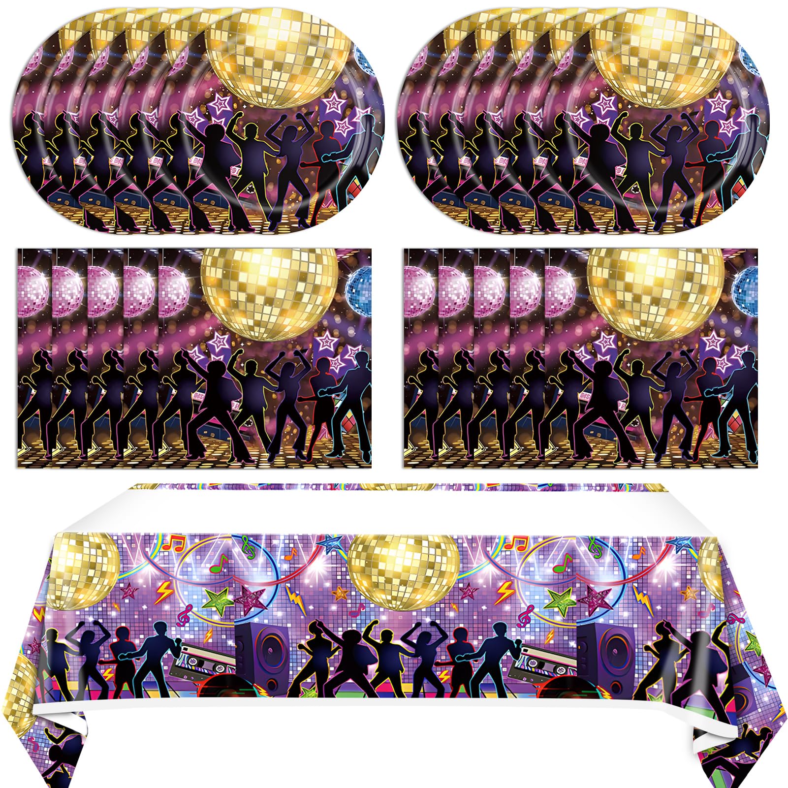 41PCS Disco Party Supplies Disposable Tableware Set Including Plates, Napkins, Tablecloths Disco Decor For Weddings 70's Disco Parties,Picnics And Travel