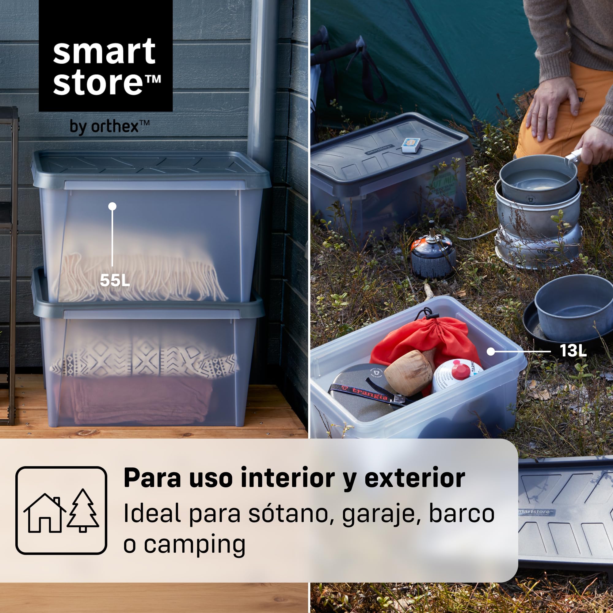 SmartStore Caja Almacenaje con Tapa 13 L I Pack 7 Cajas Apilables I 40 x 30 x 20 cm I Impermeable, Antipolvo I Garaje, Trastero, Sótano I Apta Alimentos I Made in Sweden 10 Años