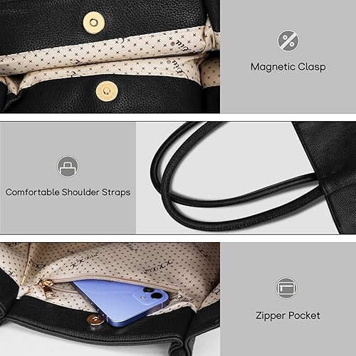 Miniatura 5 de KKXIU Bolso de mano para mujer, bolso de hombro de cuero vegano, bolsa de viaje de gran capacidad Negro,Negro02,marrón (02),Marrón2,Blanco