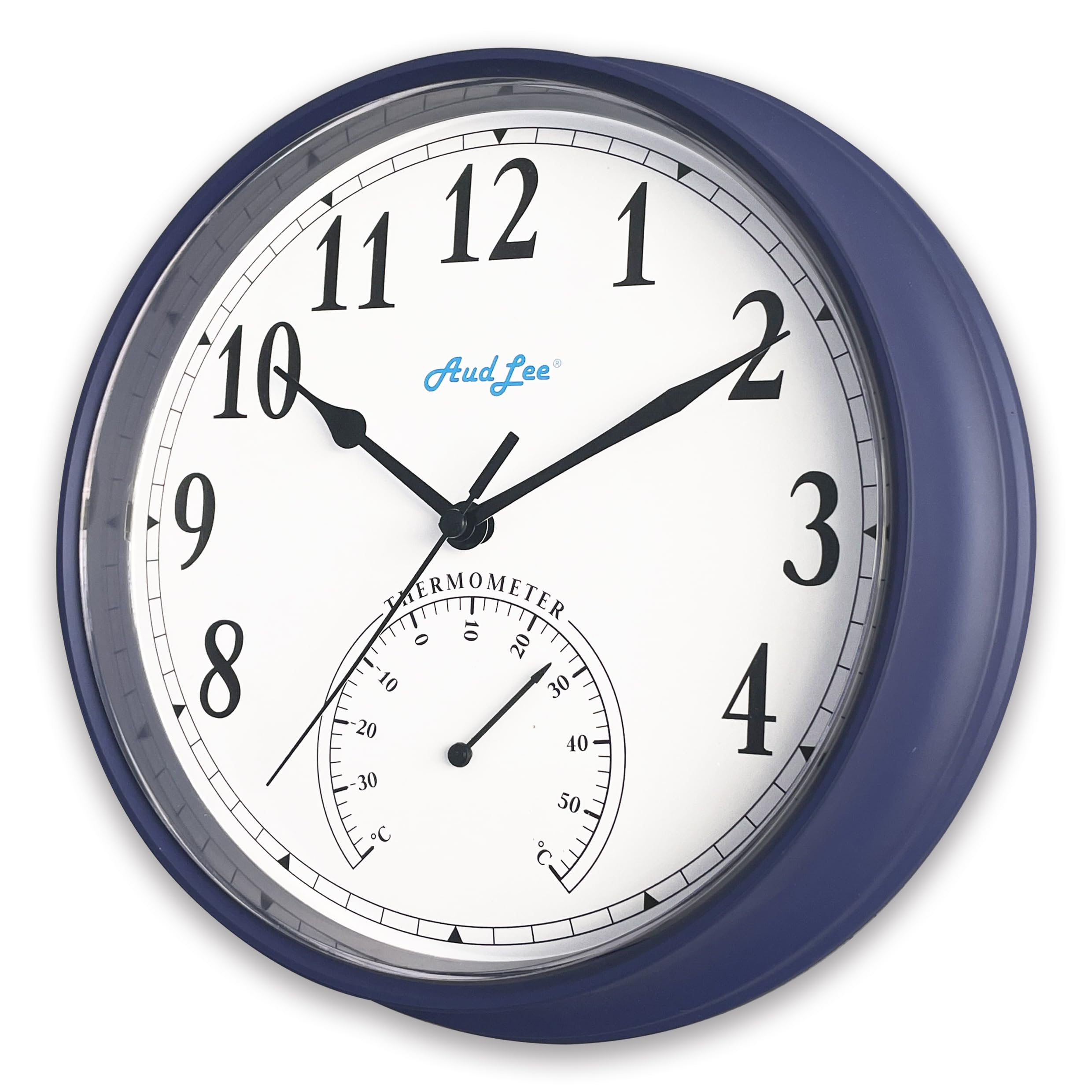 Audlee Blue (New) 25Cm Tub Indoor Wall Clock With Thermometer. Battery Operated Round Clock. Decorative Clock For Home/Office, Sweep Movement (Blue)