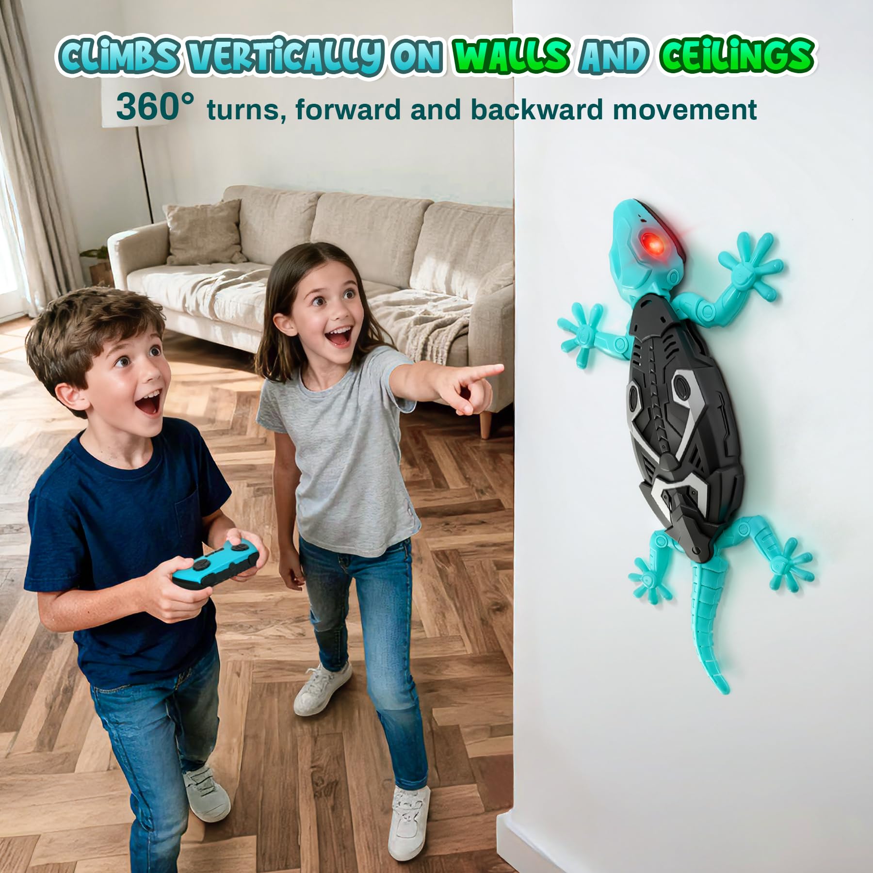 Wandkletterer Gecko, Ferngesteuerter Ladegecko, 360° drehbares ferngesteuertes Spielzeug, Geburtstagsgeschenk für Jungen und Mädchen, Spielzeug für Jungen ab 4 Jahren (blau)