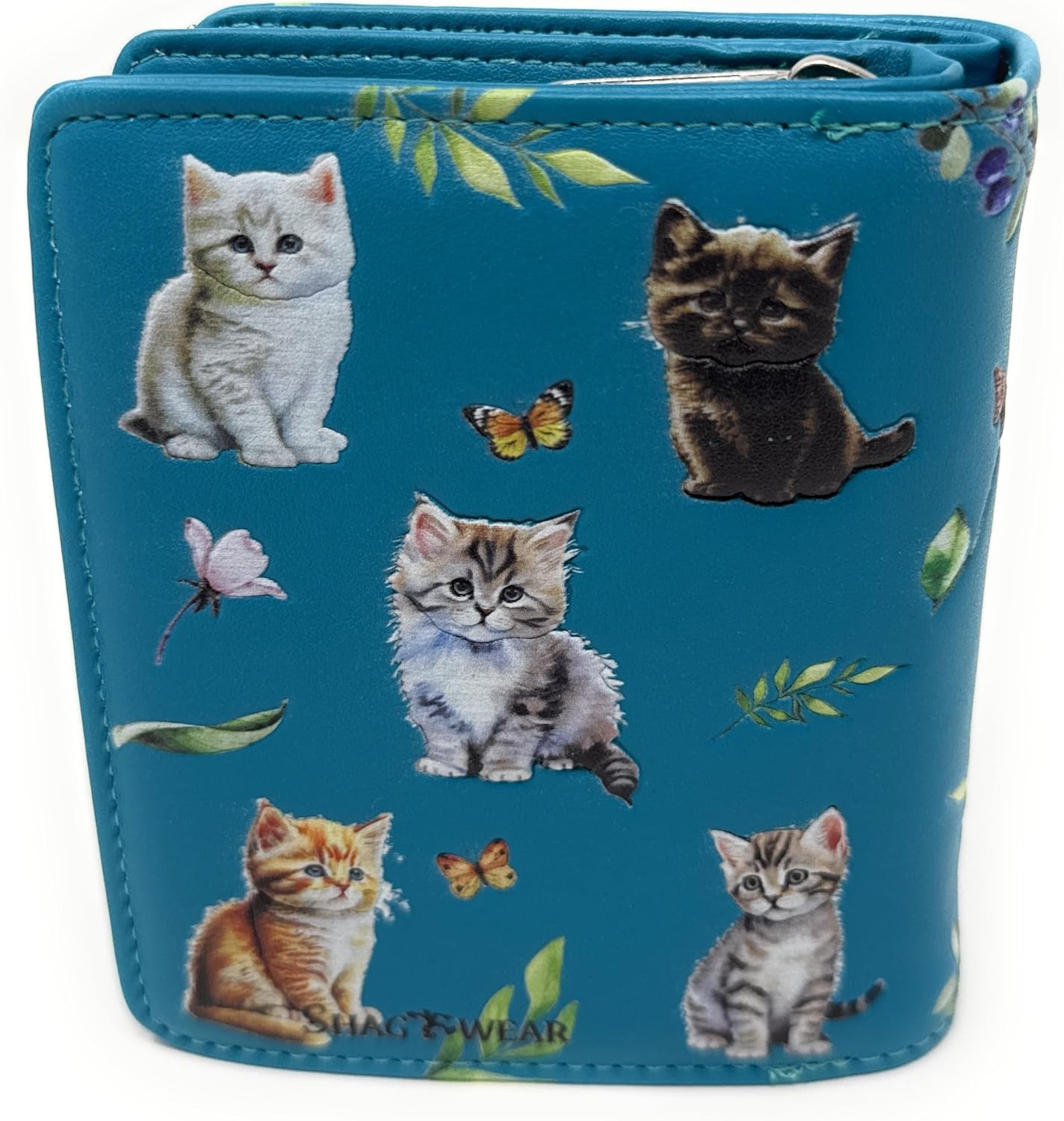 Shag Wear Kitten Garden Small Wallet for Women and Teen Girls Vegan Faux Leather Teal 4.5" - Image 2