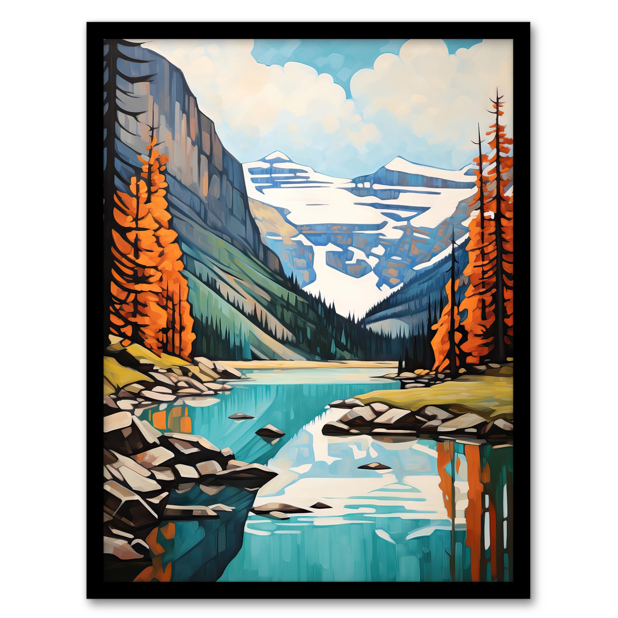 Artery8 Lake Louise Oil Painting Canada Banff National Park In Autumn Artwork Framed Wall Art Print A4