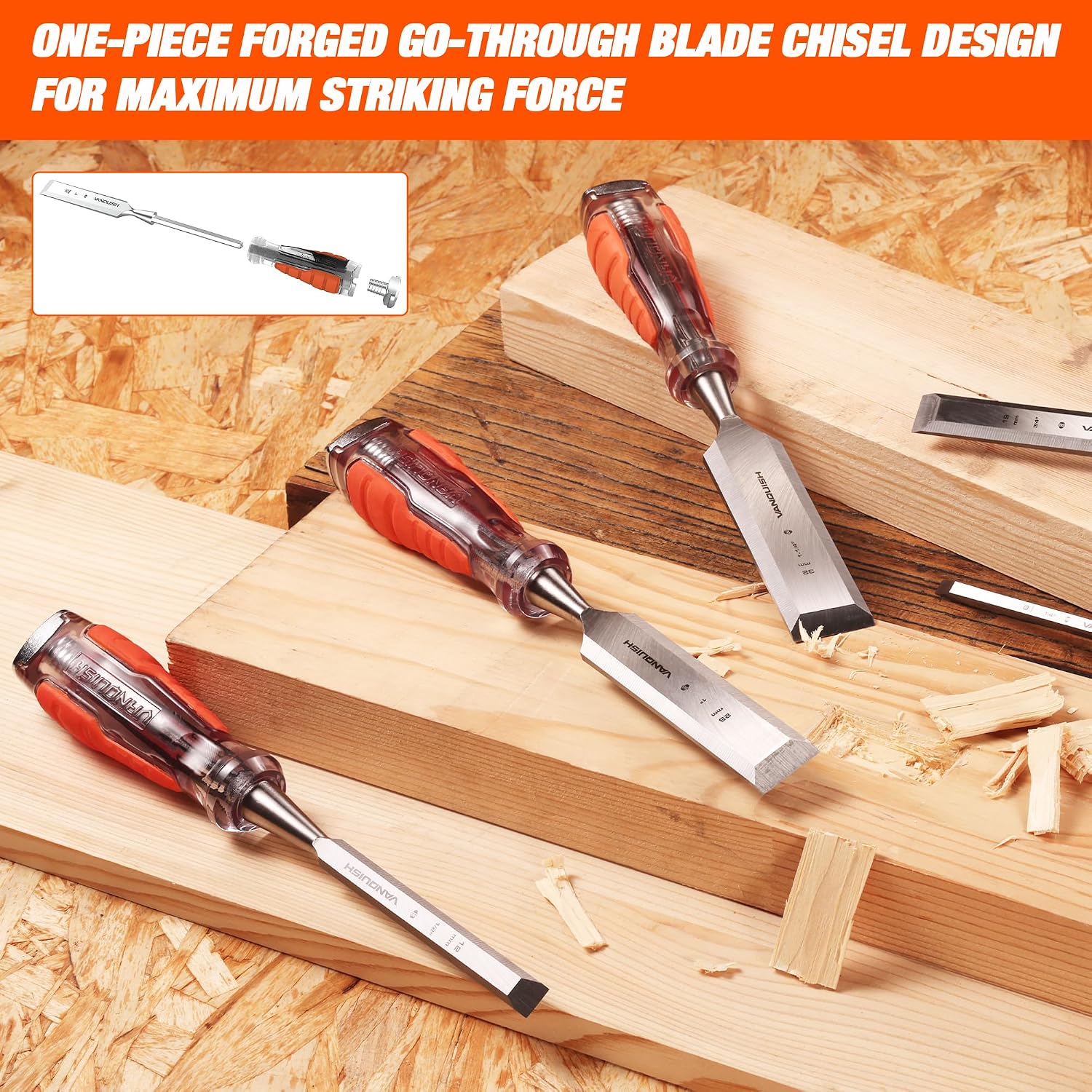 Vanquish High-Impact Wood Chisel with One-Piece Forged Blade1/2 Inch Go-Thru Mortise Chisel for Woodworking(4603)