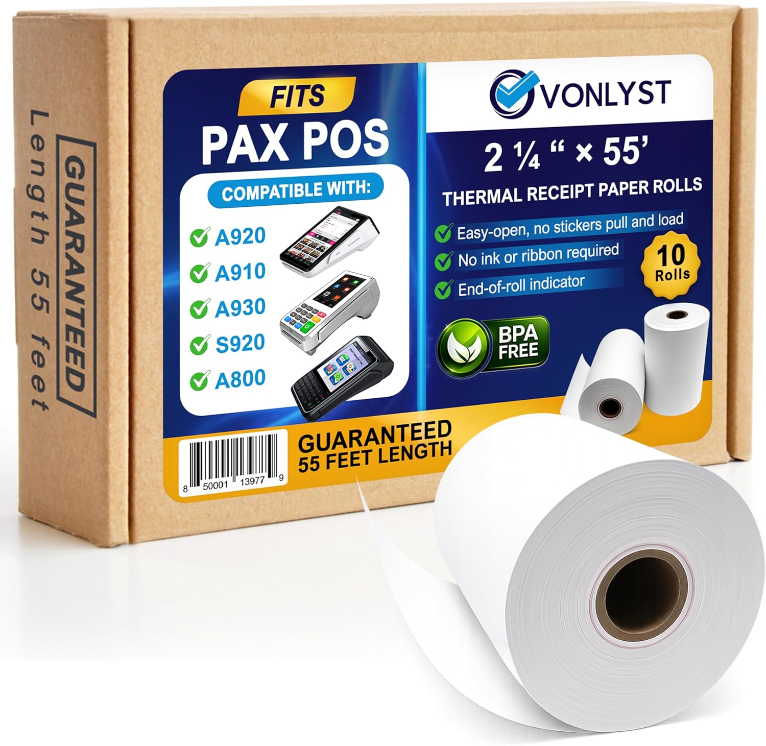 Pax Thermal Receipt Paper Rolls (50 Rolls) for Pax POS & Terminal Printers – Credit Card Machine Receipt Paper Compatible with A920 A910 A930 S920 A800, BPA Free