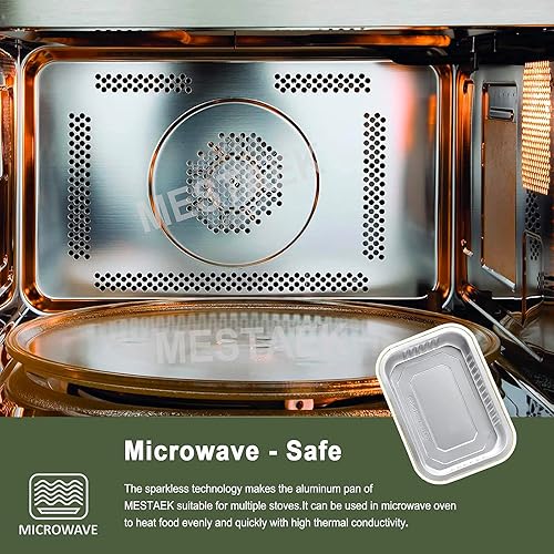 Miniatura 7 de Sartenes de papel de aluminio resistentes de 7 x 5 pulgadas + tapas a presión (paquete de 5) 2 veces más gruesas y resistentes reutilizables de 20