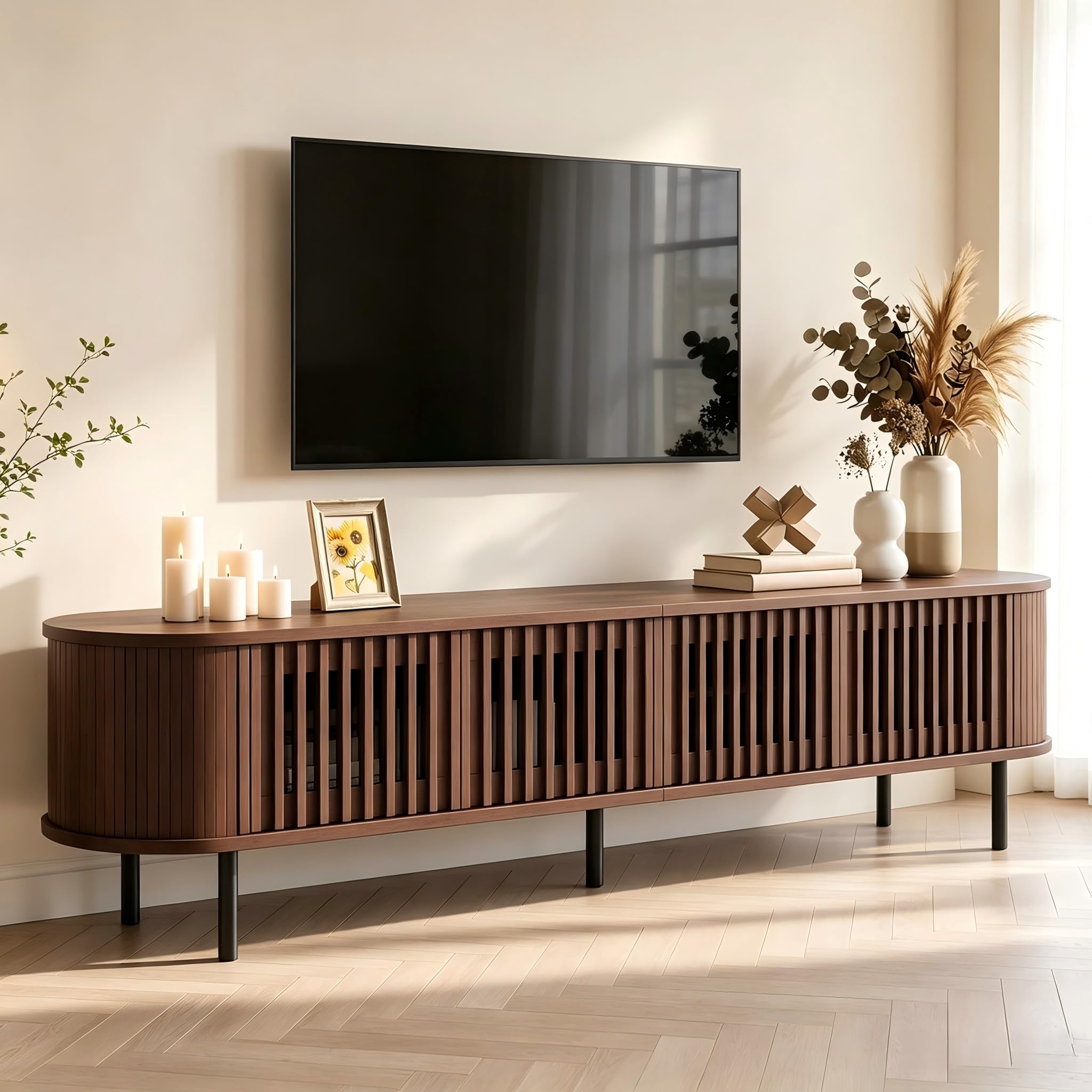 Mueble bajo para TV con 4 puertas, 178 cm, nogal