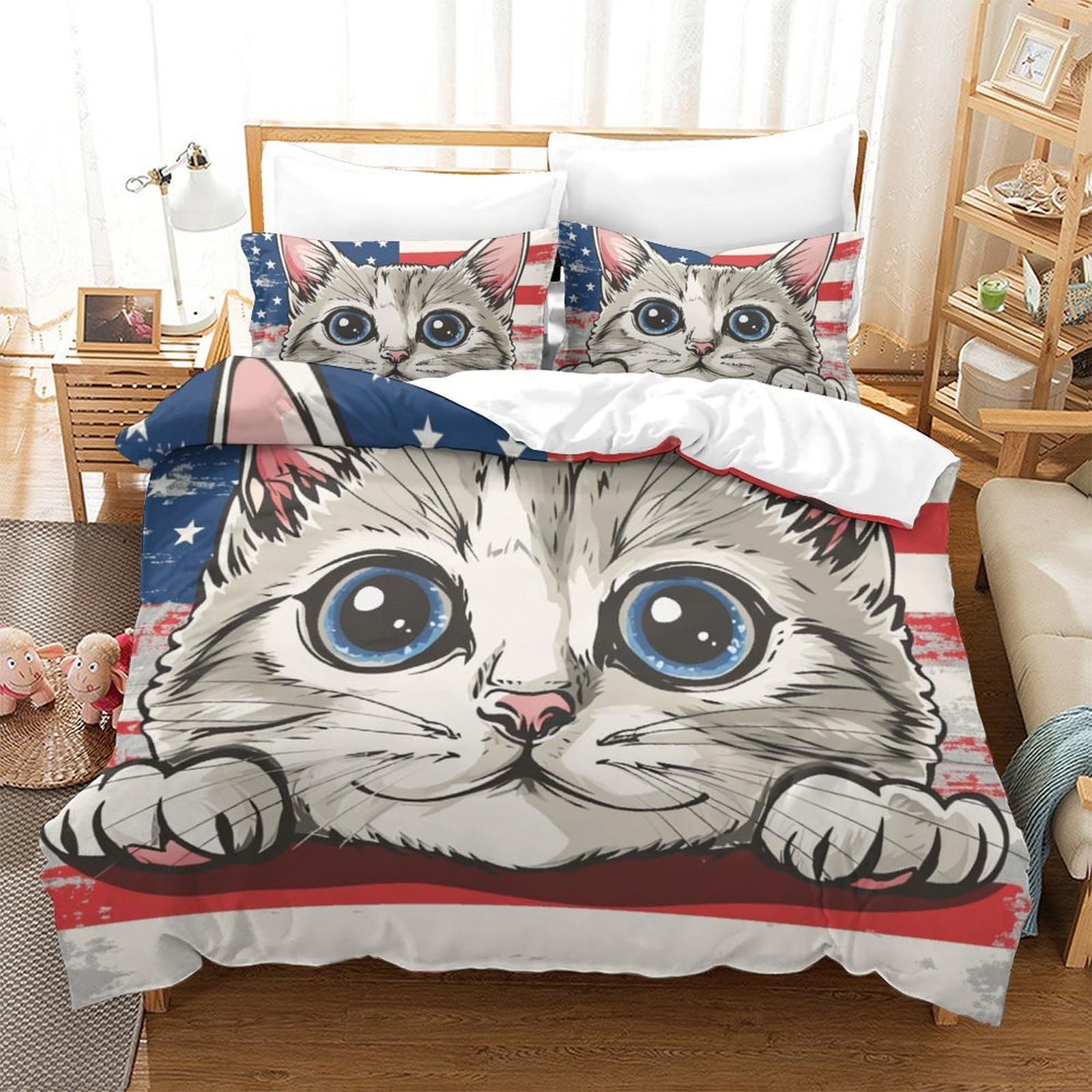 Housse de couette American Shorthair 260x220cm en microfibre avec 2 taies d'oreiller